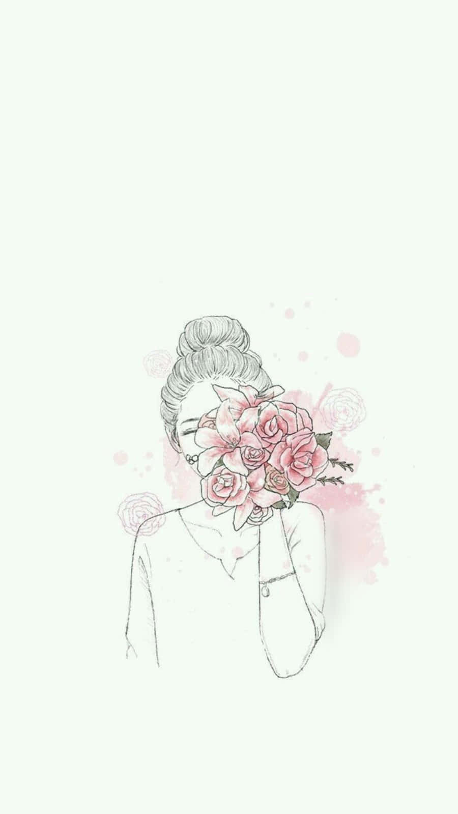 Girly Tumblr, bouquet of pink roses, delicate line-art illustration, HD Phone Wallpaper