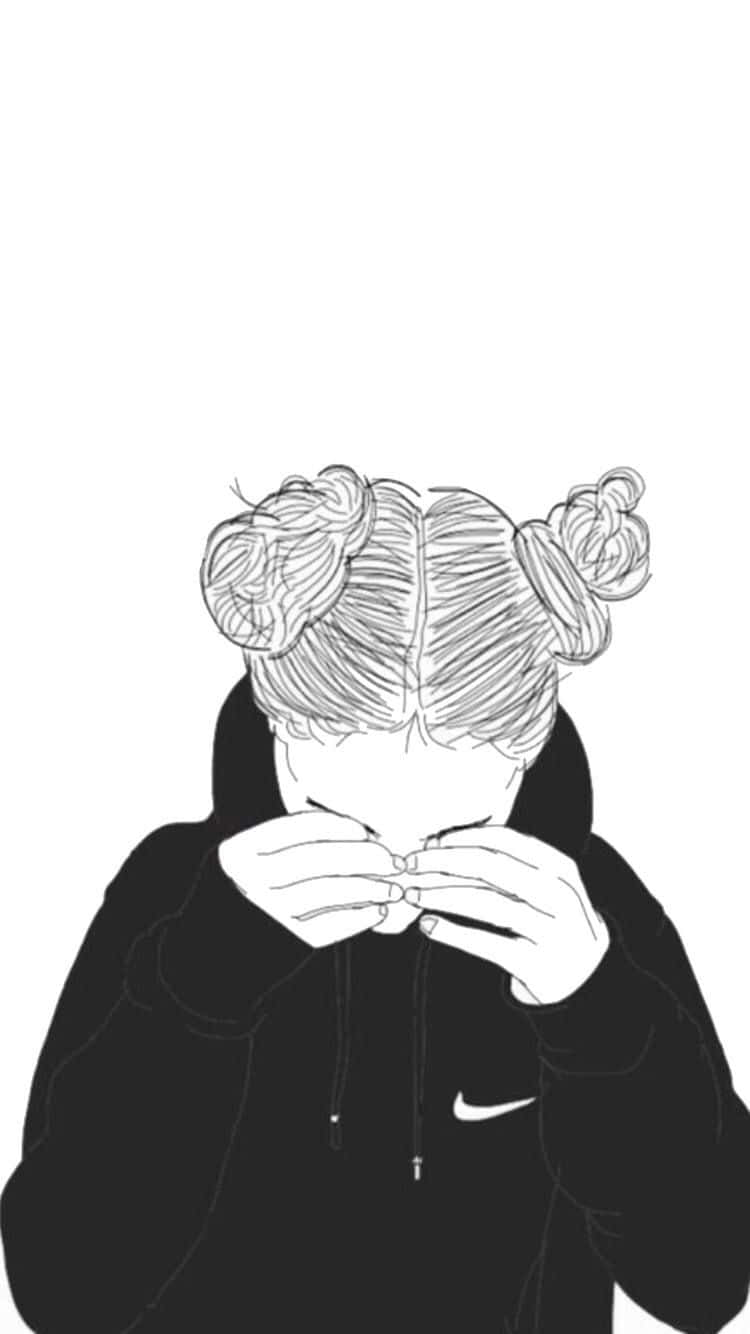 twin buns, black hoodie, minimalist sketch, HD Phone Wallpaper