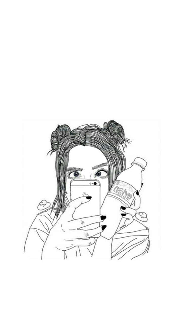 twin buns, soda bottle, minimalist line-art style, HD Phone Wallpaper
