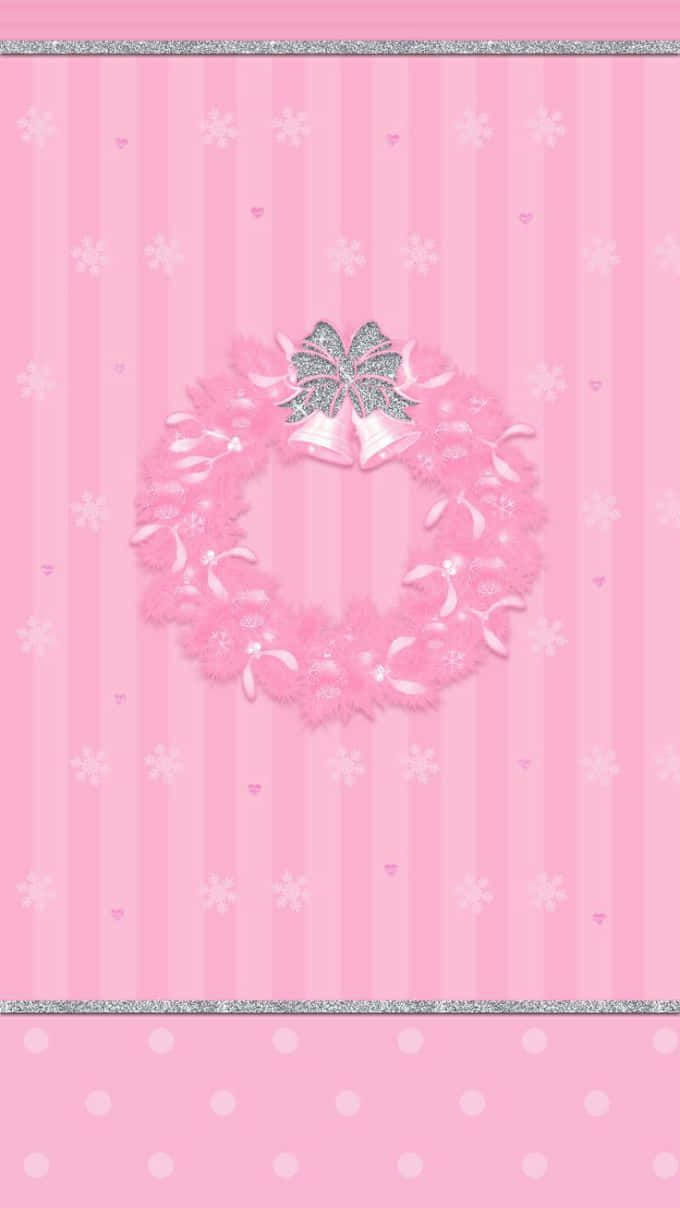 pink wreath, silver bells, ribbons, SD Phone Wallpaper