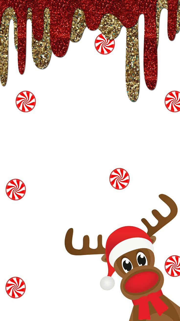 girly xmas, cartoon reindeer, Santa hat, HD Phone Wallpaper