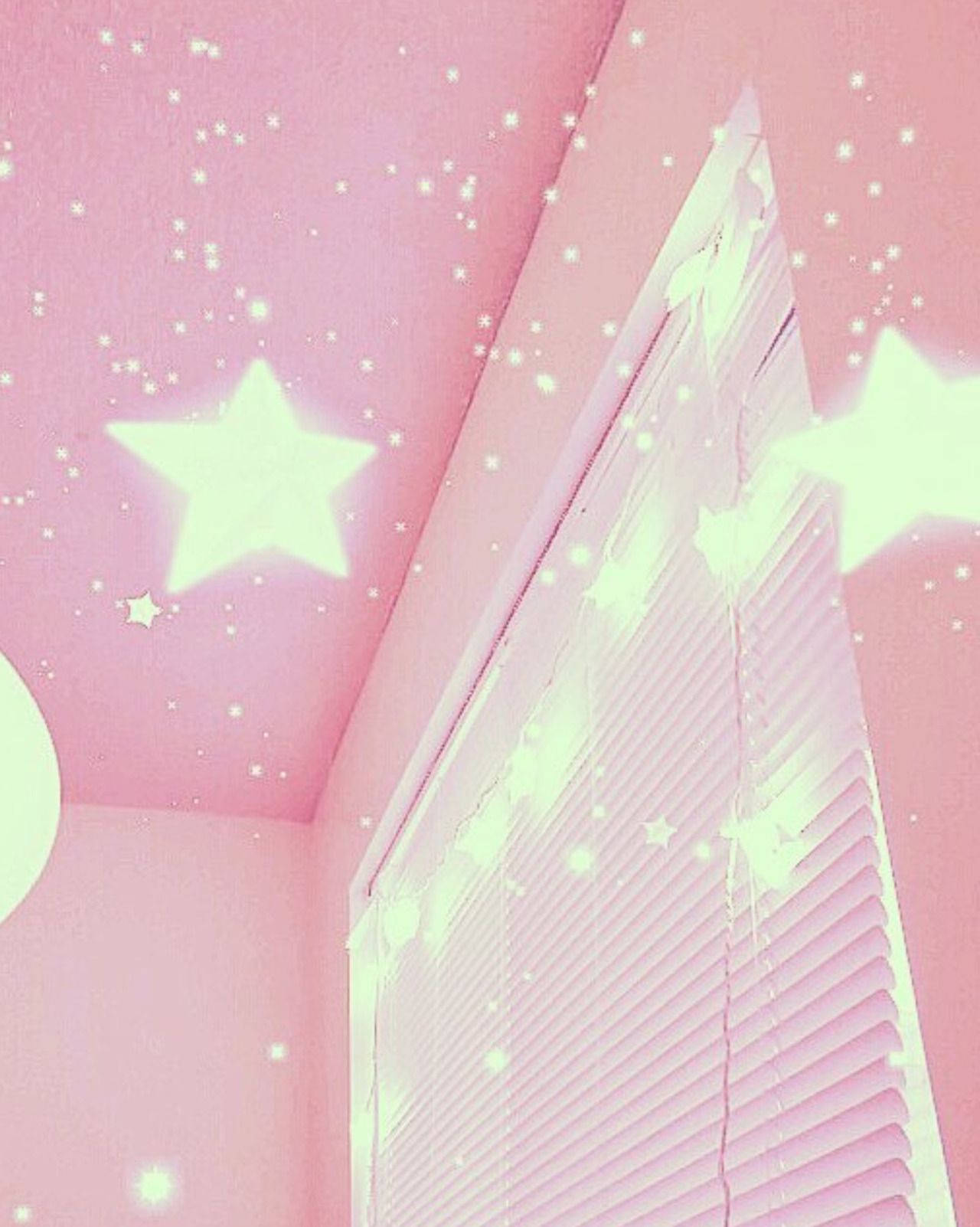 pink room, glowing stars, moon on ceiling, HD Phone Wallpaper