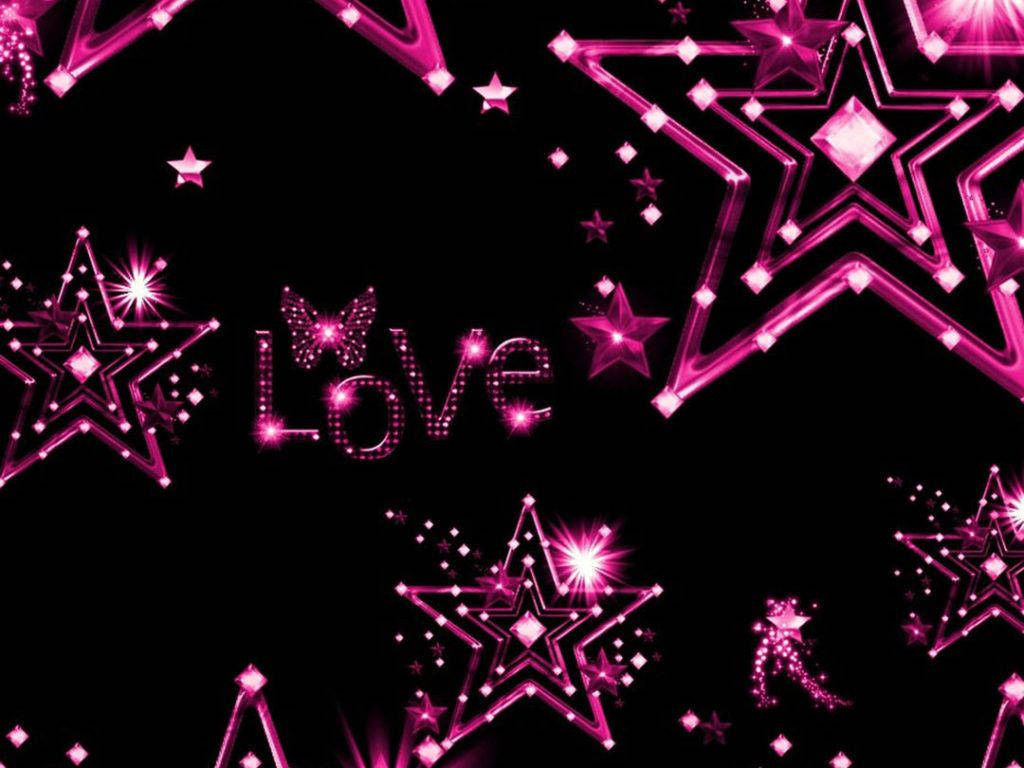 girly, black, pink stars, SD Desktop Wallpaper