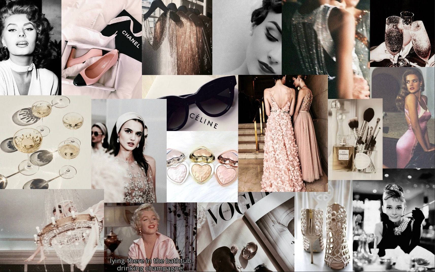 pastel pink party aesthetic, vintage Hollywood icons, luxury fashion accessories, HD Desktop Wallpaper