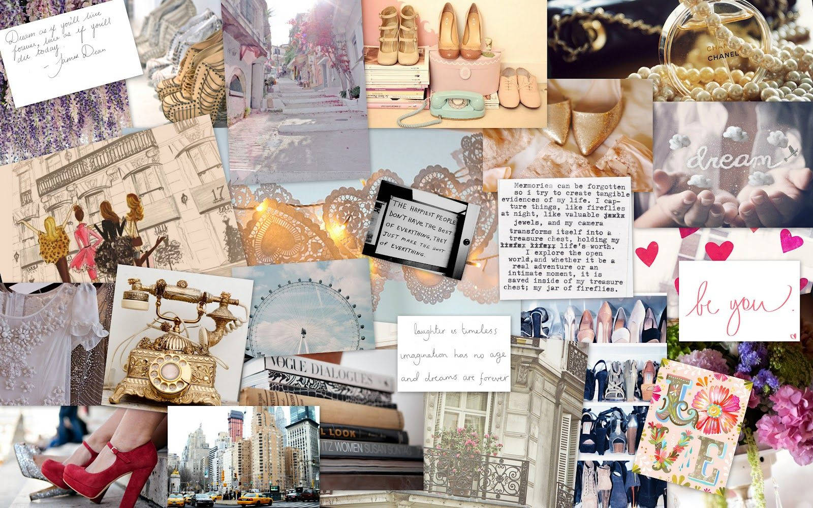 Girly Things Aesthetic Collage Laptop, vintage fashion accessories, books, HD Desktop Wallpaper
