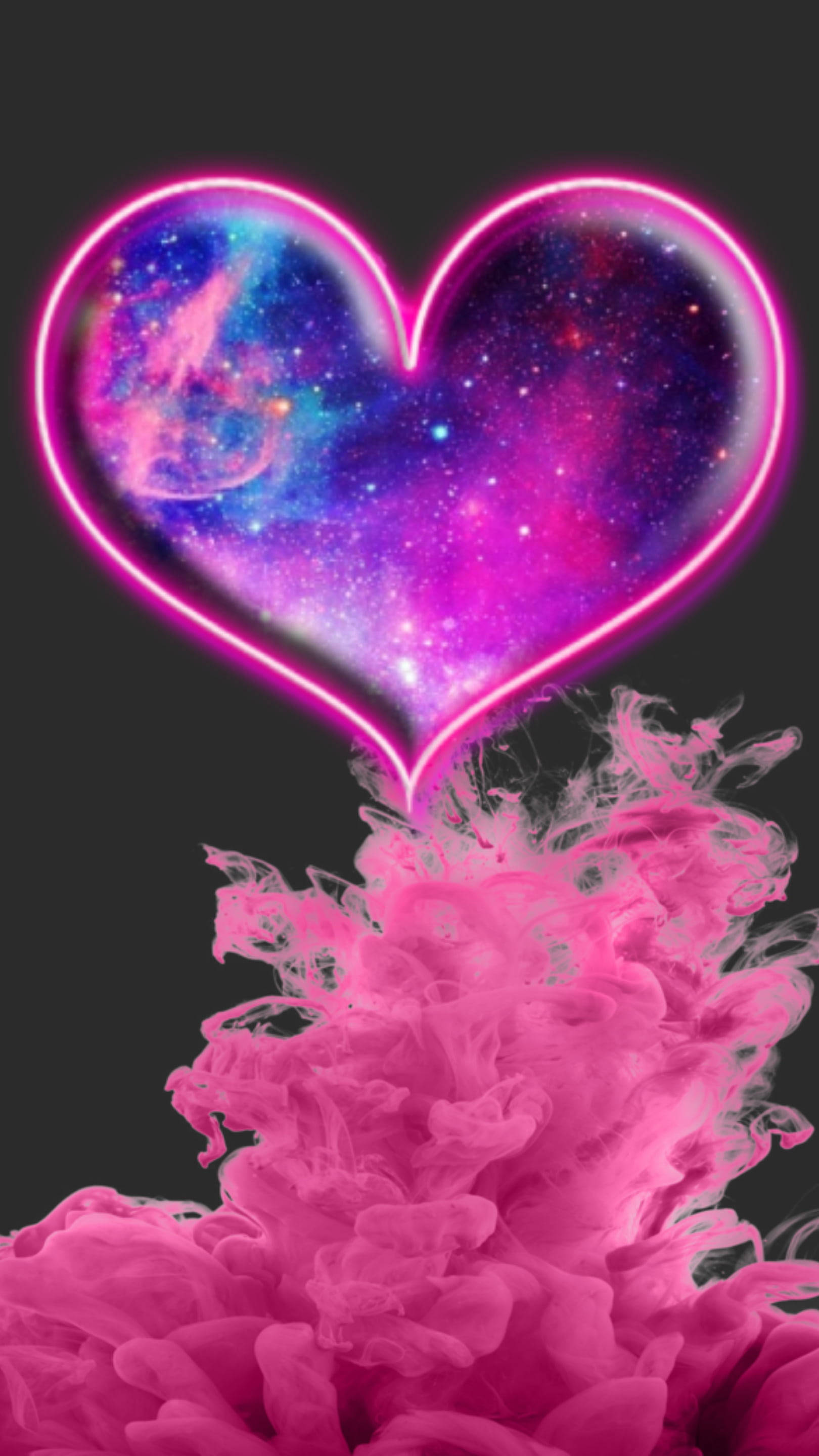 girly glowing heart, neon heart, cosmic nebula, 2K Phone Wallpaper