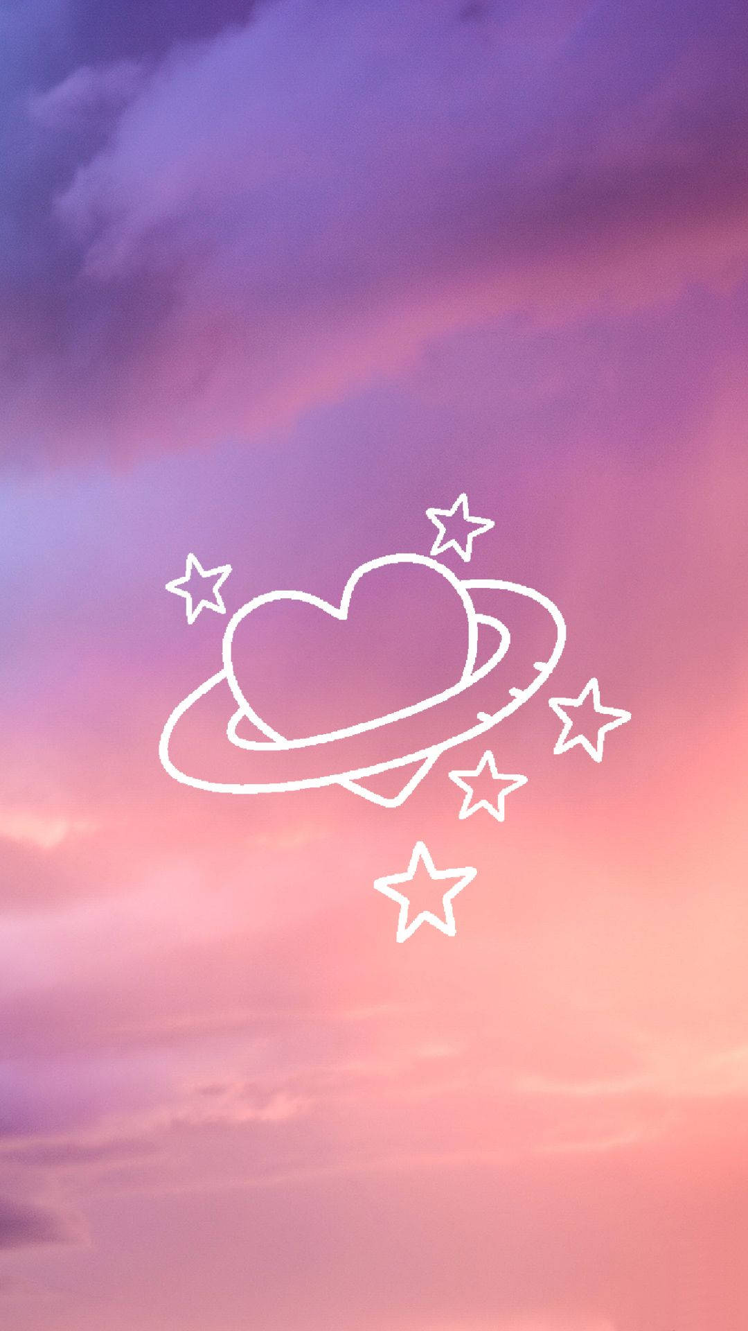 girly planet heart and stars, glowing white heart-shaped planet, rings, Full HD Phone Wallpaper