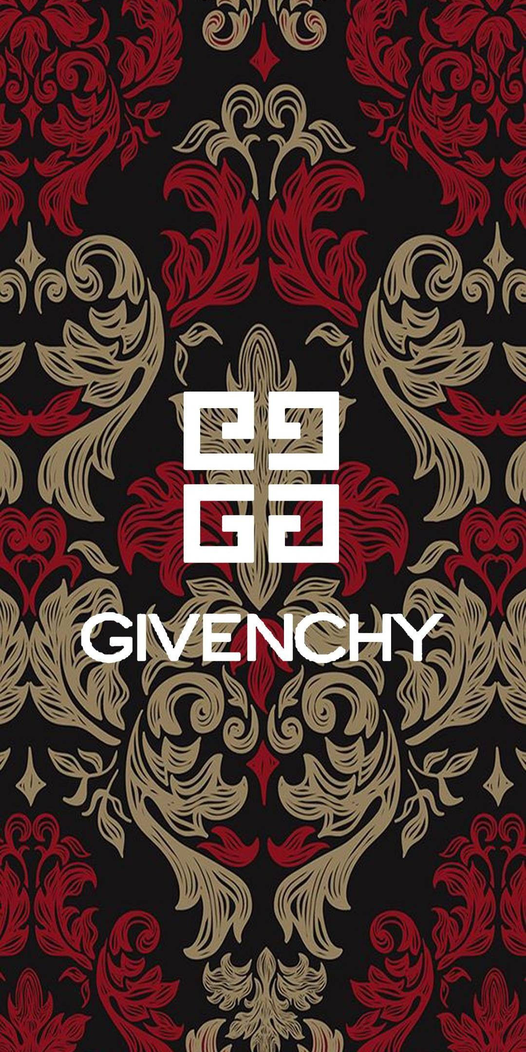 Givenchy, Red gold, black damask pattern, Full HD Phone Wallpaper