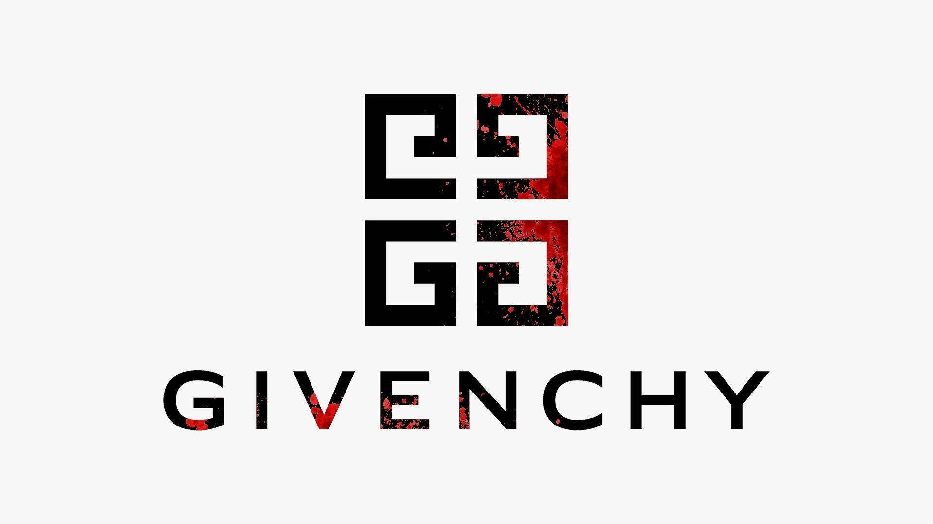 Givenchy, black geometric symbols, red splatter accents, Full HD Desktop Wallpaper