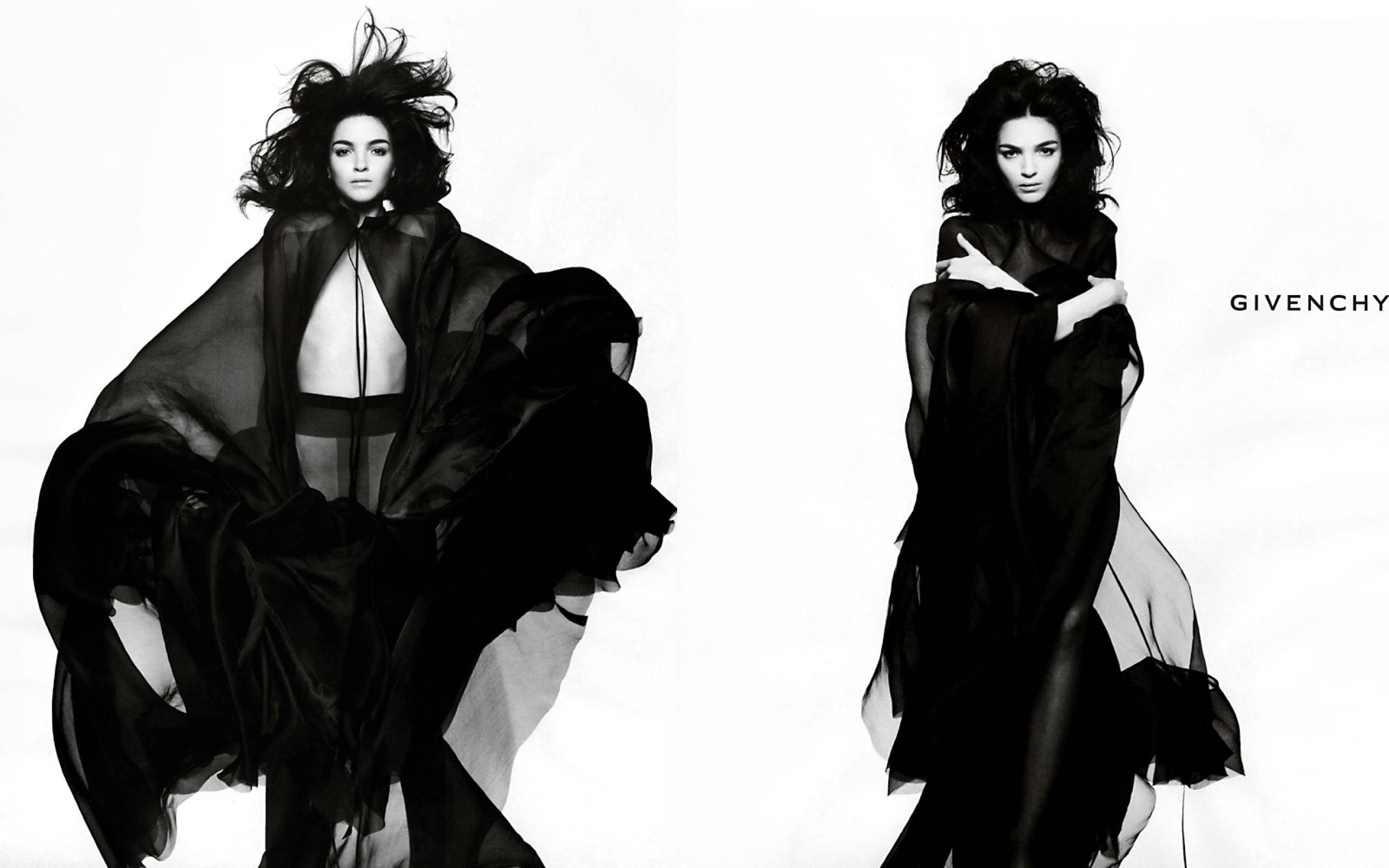 Givenchy, black outfit, flowing black fabric, 2K Desktop Wallpaper