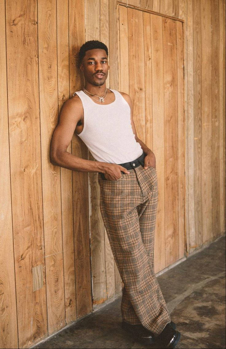 Giveon, white tank top, plaid pants, SD Phone Wallpaper
