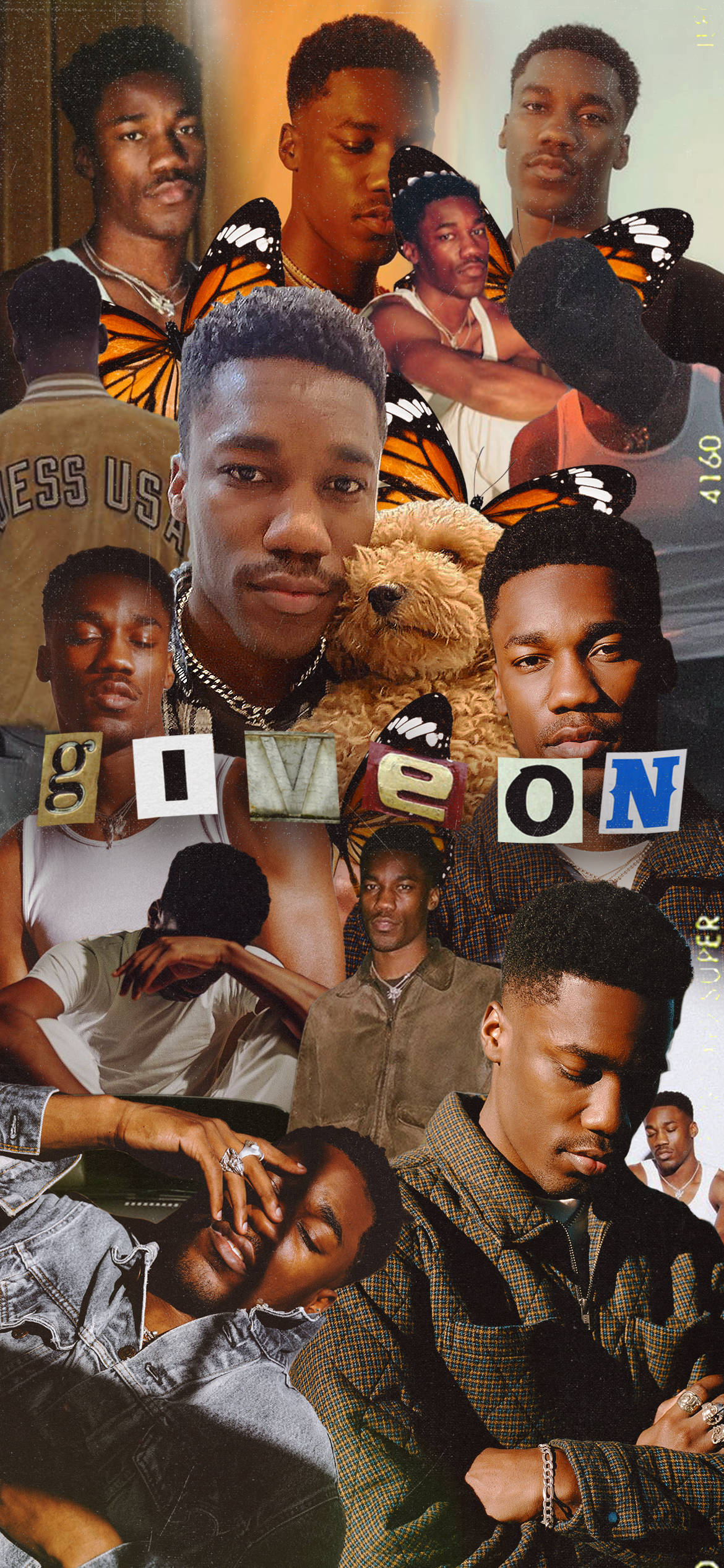 Giveon, monarch butterflies, teddy bear, Full HD Phone Wallpaper