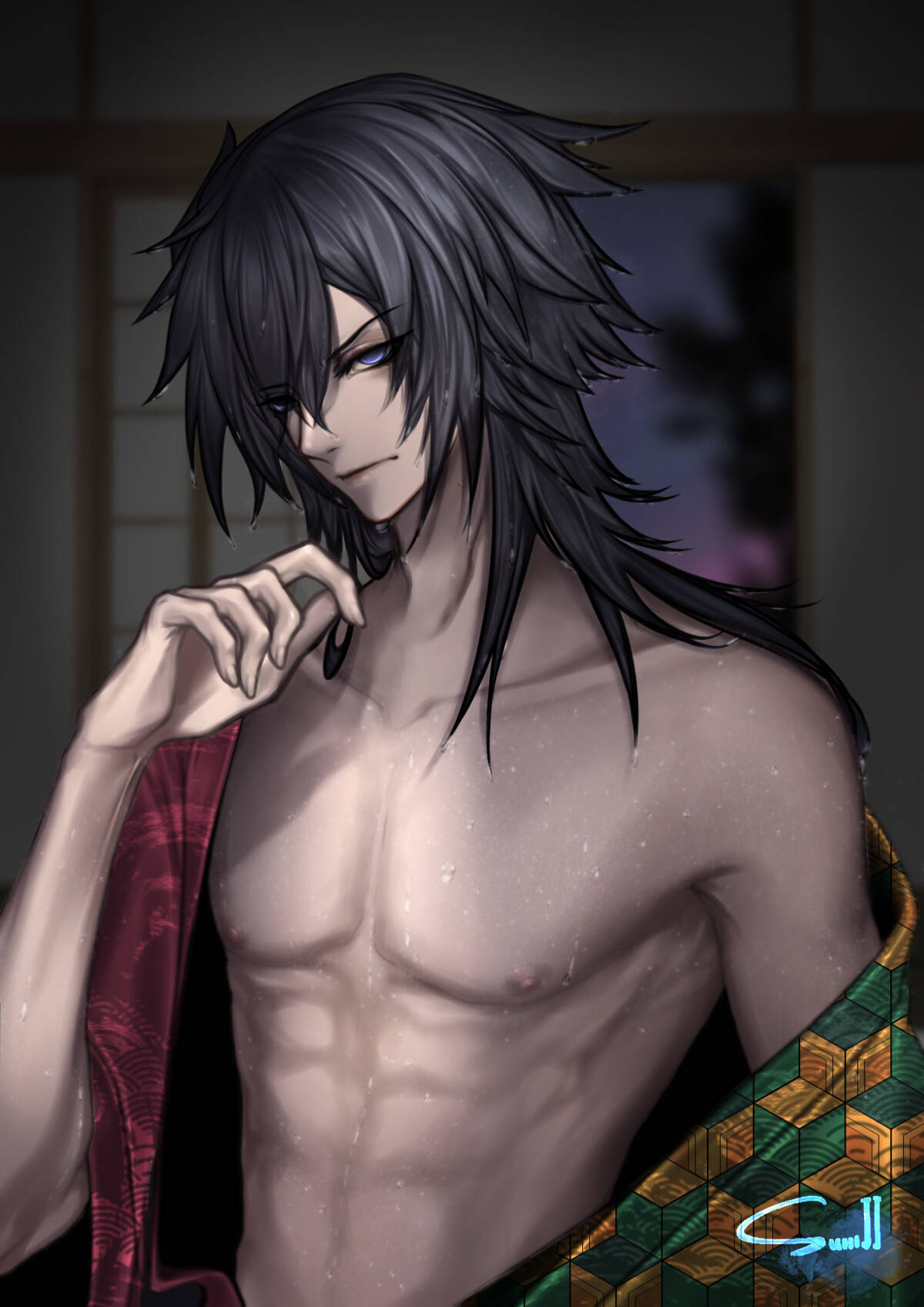 Giyu Tomioka, long black hair, blue eyes, HD Phone Wallpaper