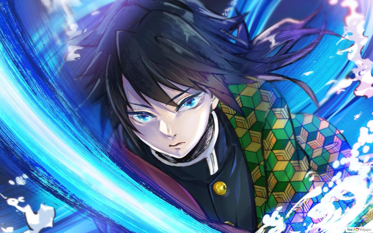 Giyu Tomioka, water sword, glowing blue sword, HD Desktop Wallpaper