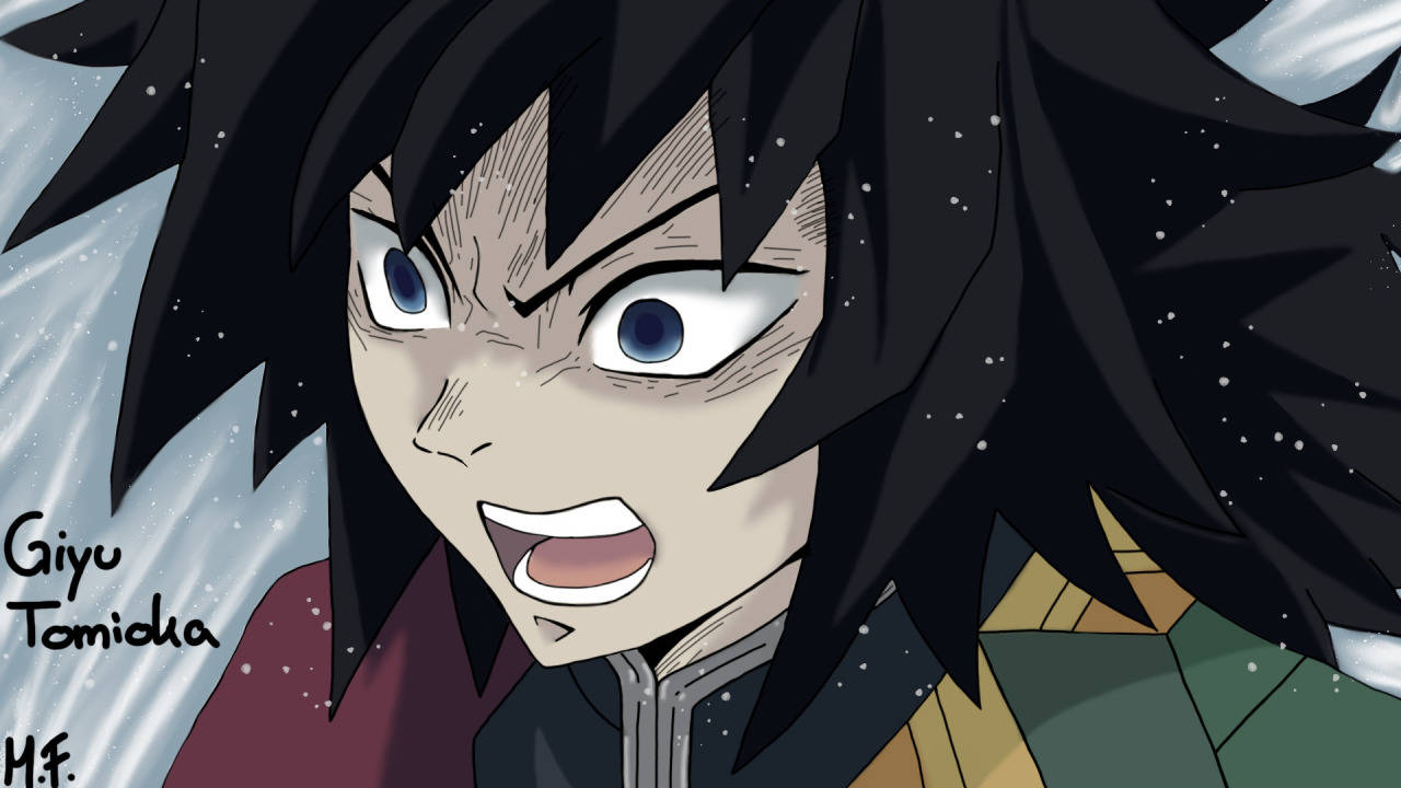 Giyu Tomioka, spiky black hair, intense blue eyes, HD Desktop Wallpaper