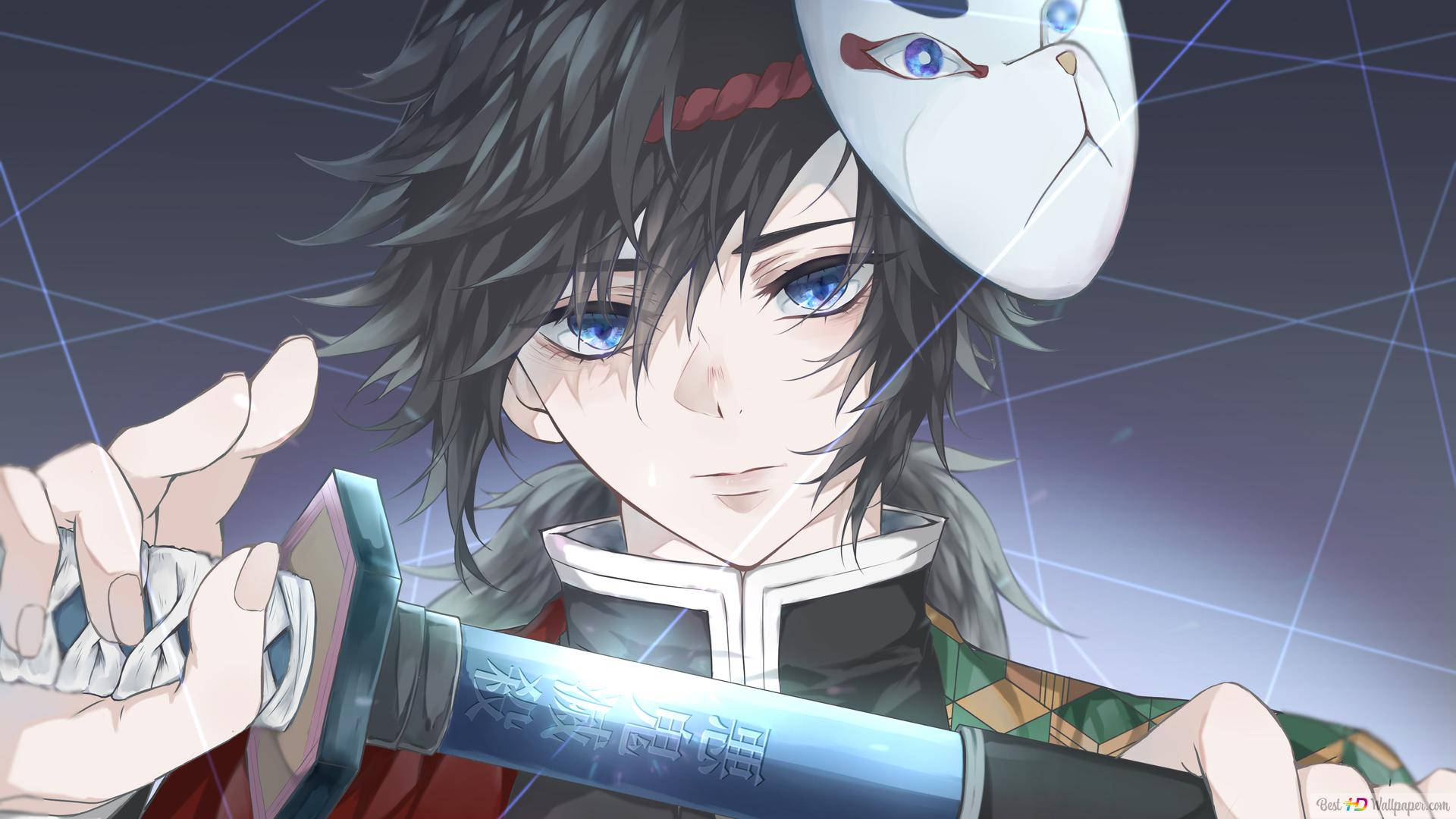 Giyu Tomioka, samurai sword, blue eyes, Full HD Desktop Wallpaper