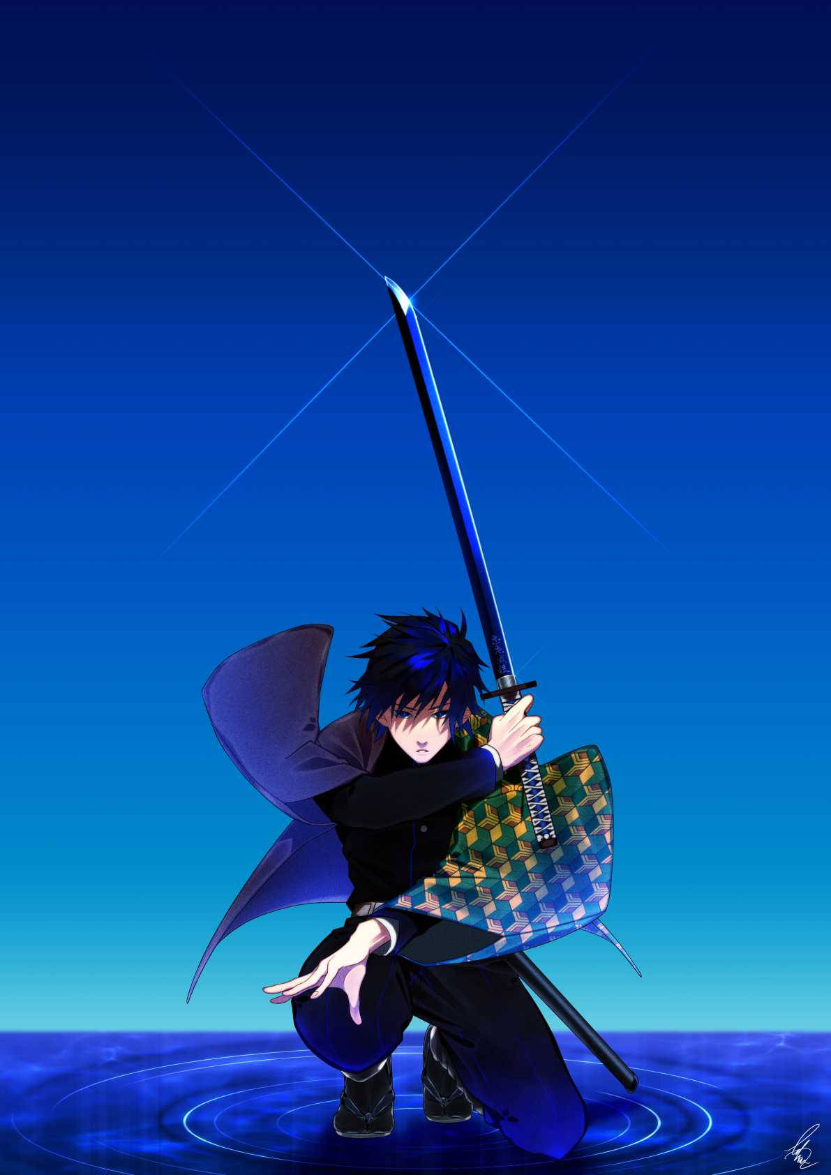 Giyu Tomioka, blue-haired, anime swordsman, HD Phone Wallpaper