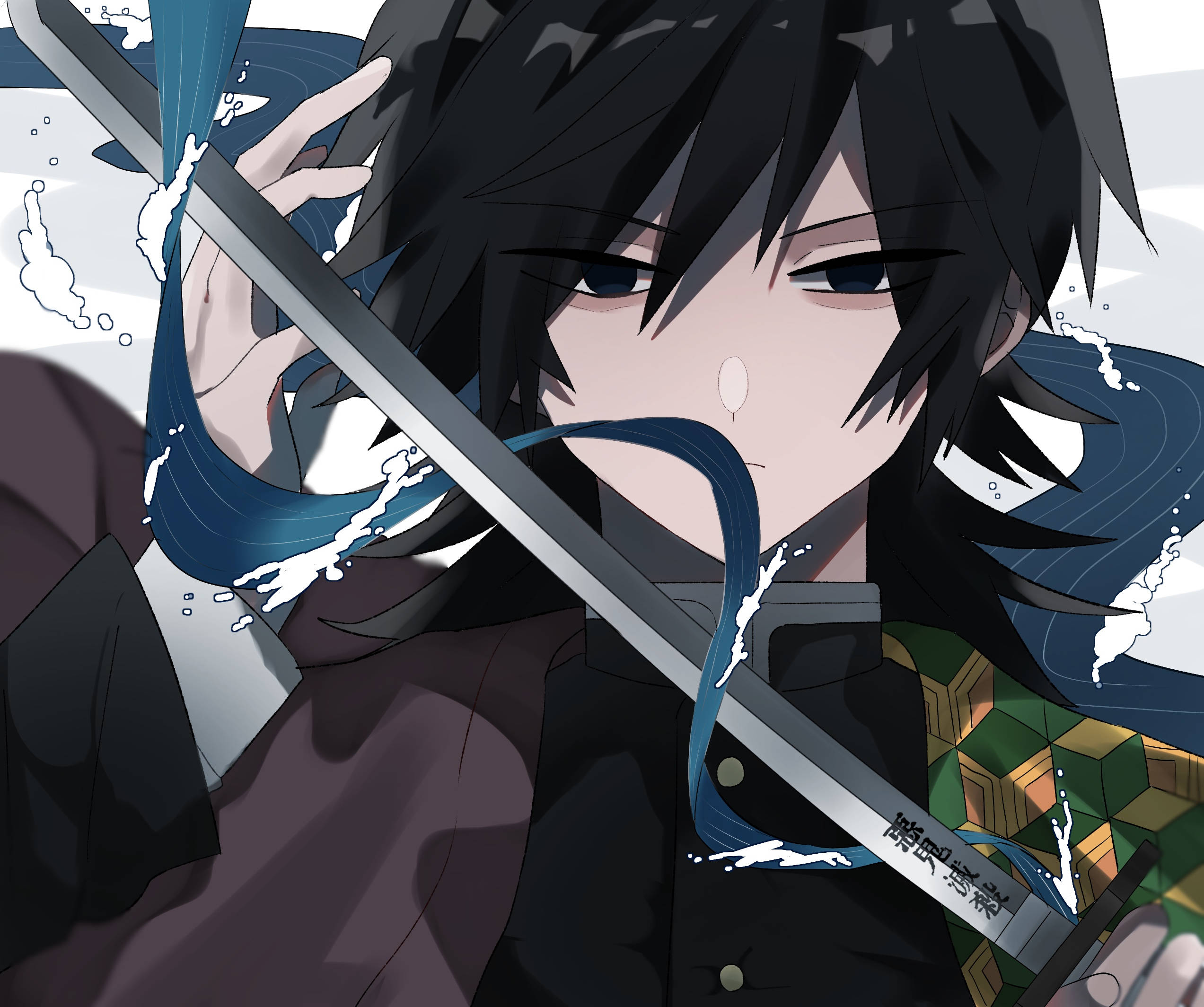 Giyu Tomioka, sword, blue water, Full HD Desktop Wallpaper