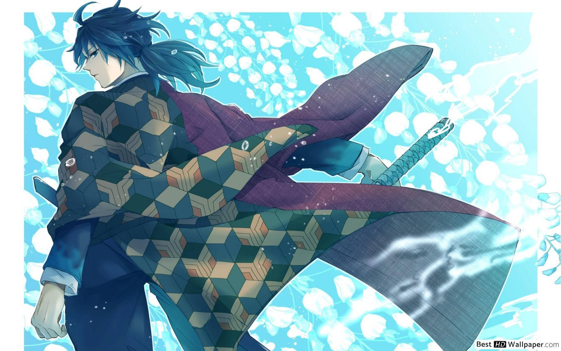 Giyu Tomioka, blue-haired, anime warrior, Full HD Desktop Wallpaper