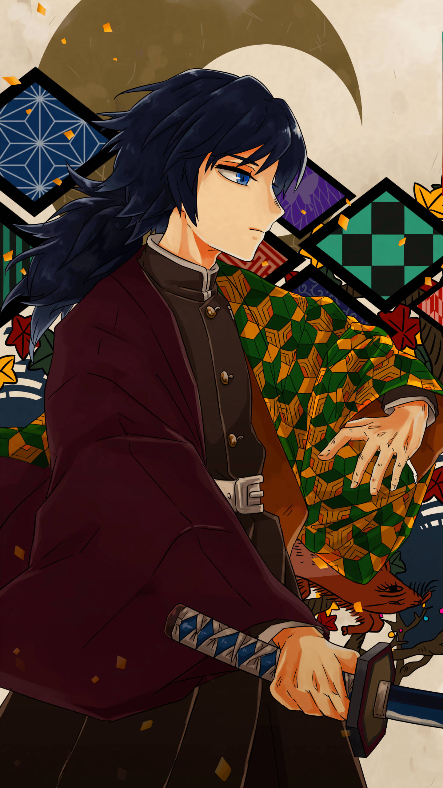 Giyuu Tomioka, dark hair, blue eyes, 2K Phone Wallpaper
