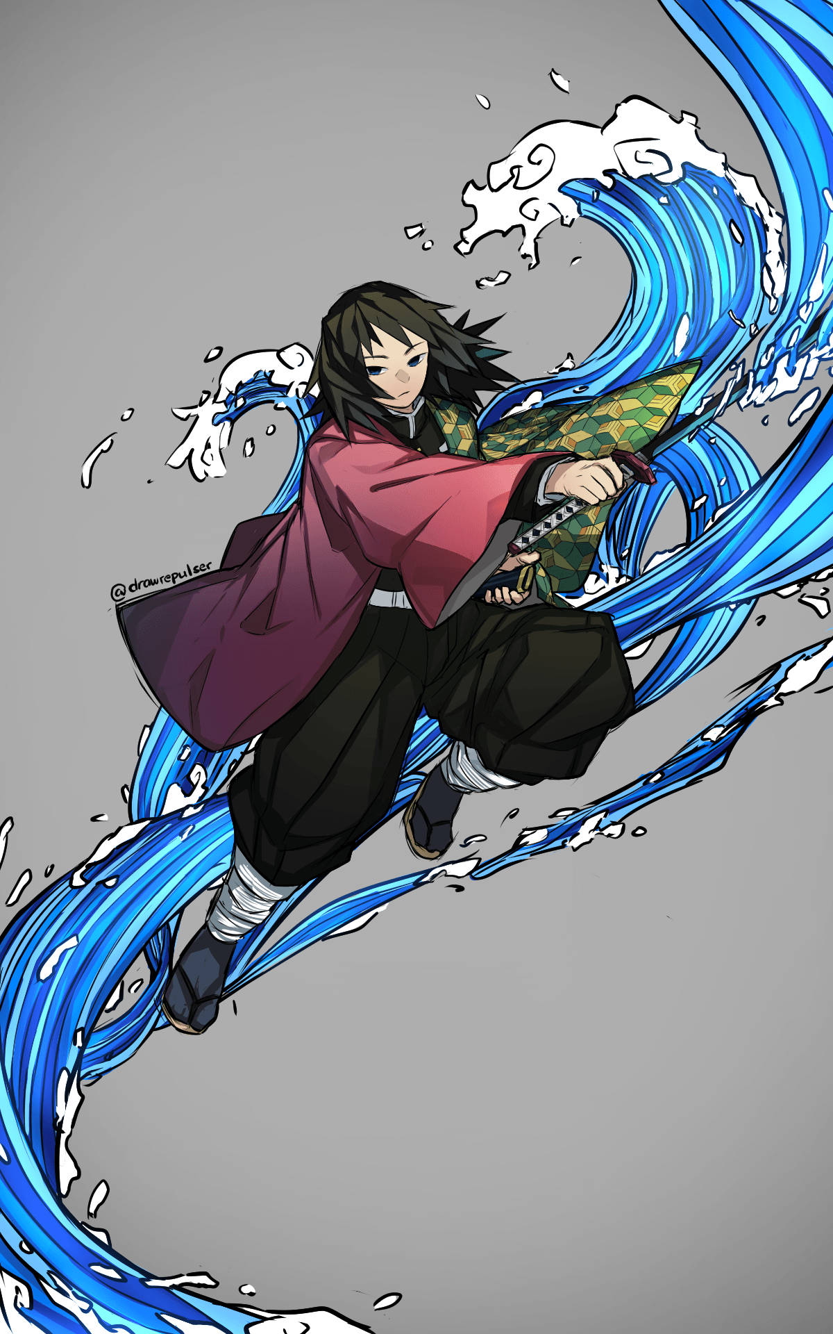 Giyuu Tomioka, ocean wave, swirling blue water, Full HD Phone Wallpaper