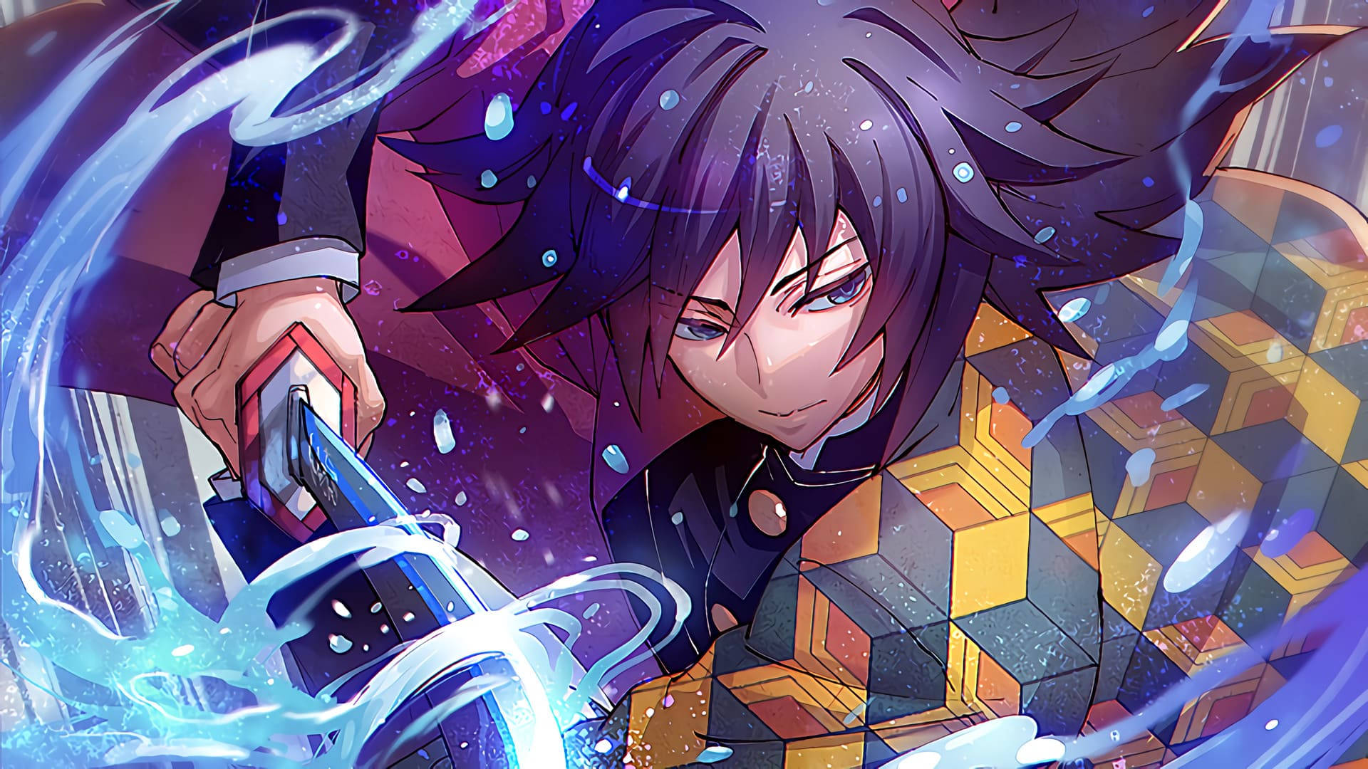 Giyuu Tomioka, dark hair, glowing sword, Full HD Desktop Wallpaper