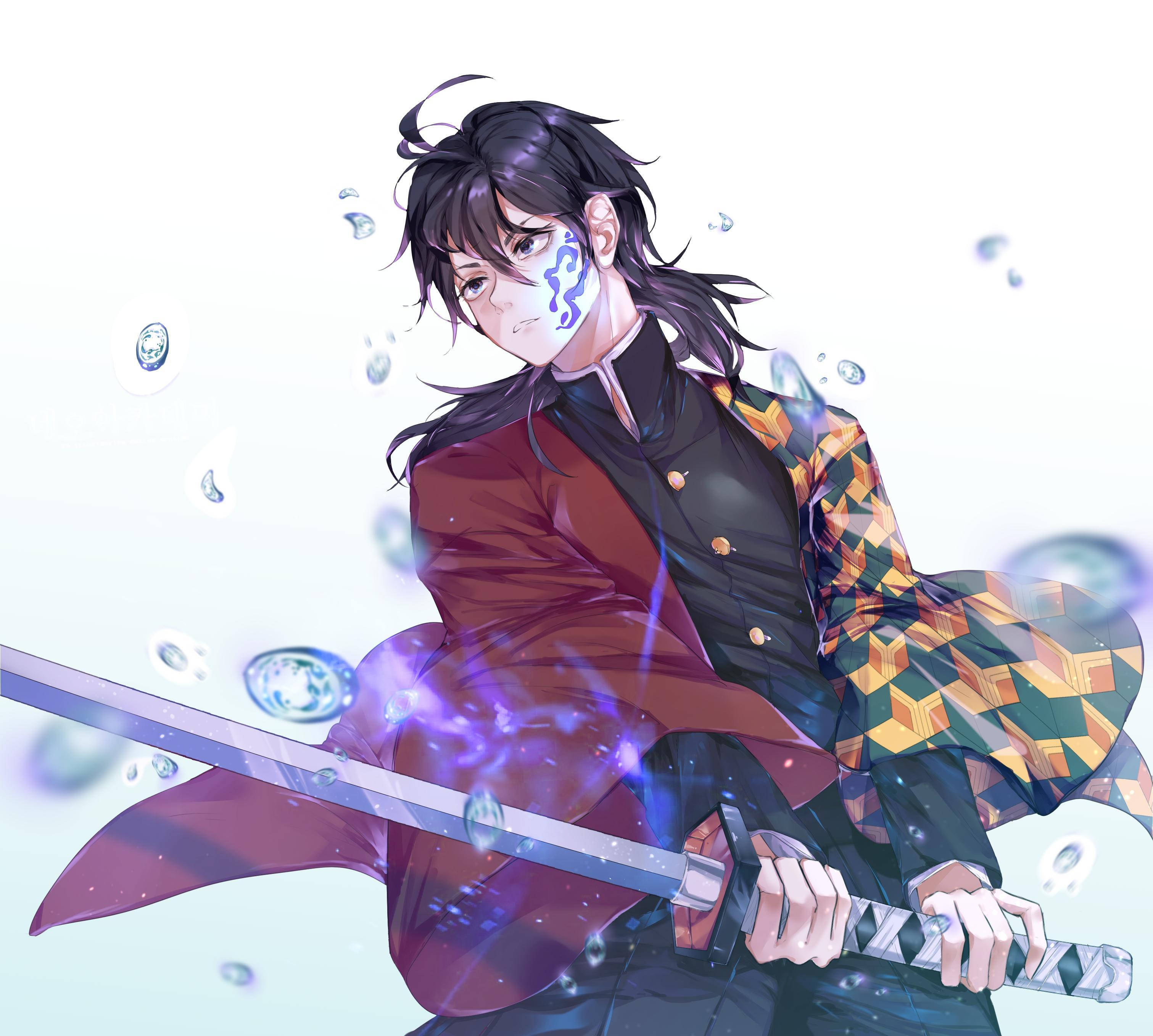 Giyuu Tomioka, fighting pose, dark hair, 2K Desktop Wallpaper