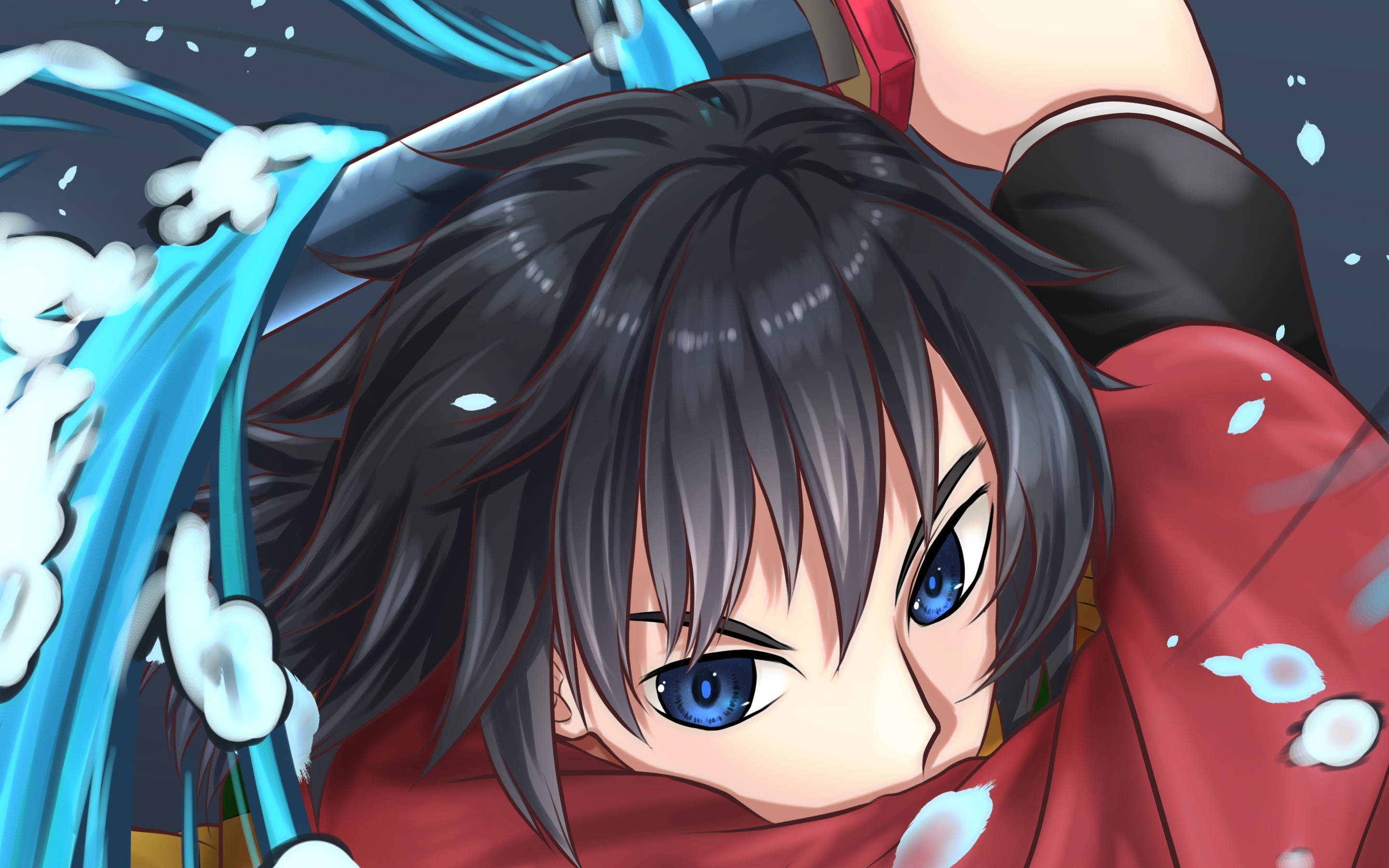 Giyuu Tomioka, blue eyes, dark hair, 2K Desktop Wallpaper