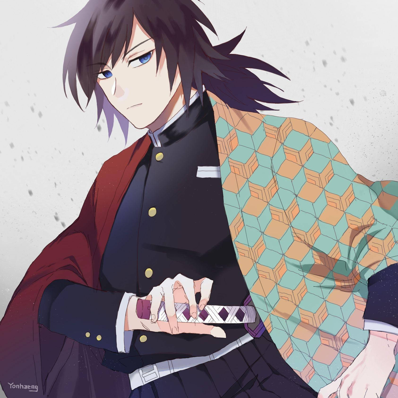 Giyuu Tomioka, hidden sword, patterned kimono, HD Desktop Wallpaper