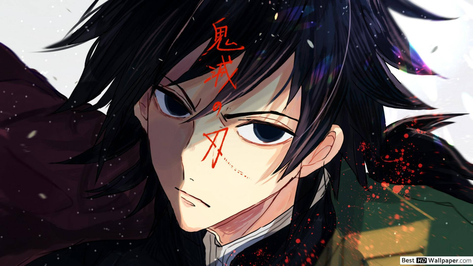 Giyuu Tomioka, Japanese writing, red kanji markings, Full HD Desktop Wallpaper