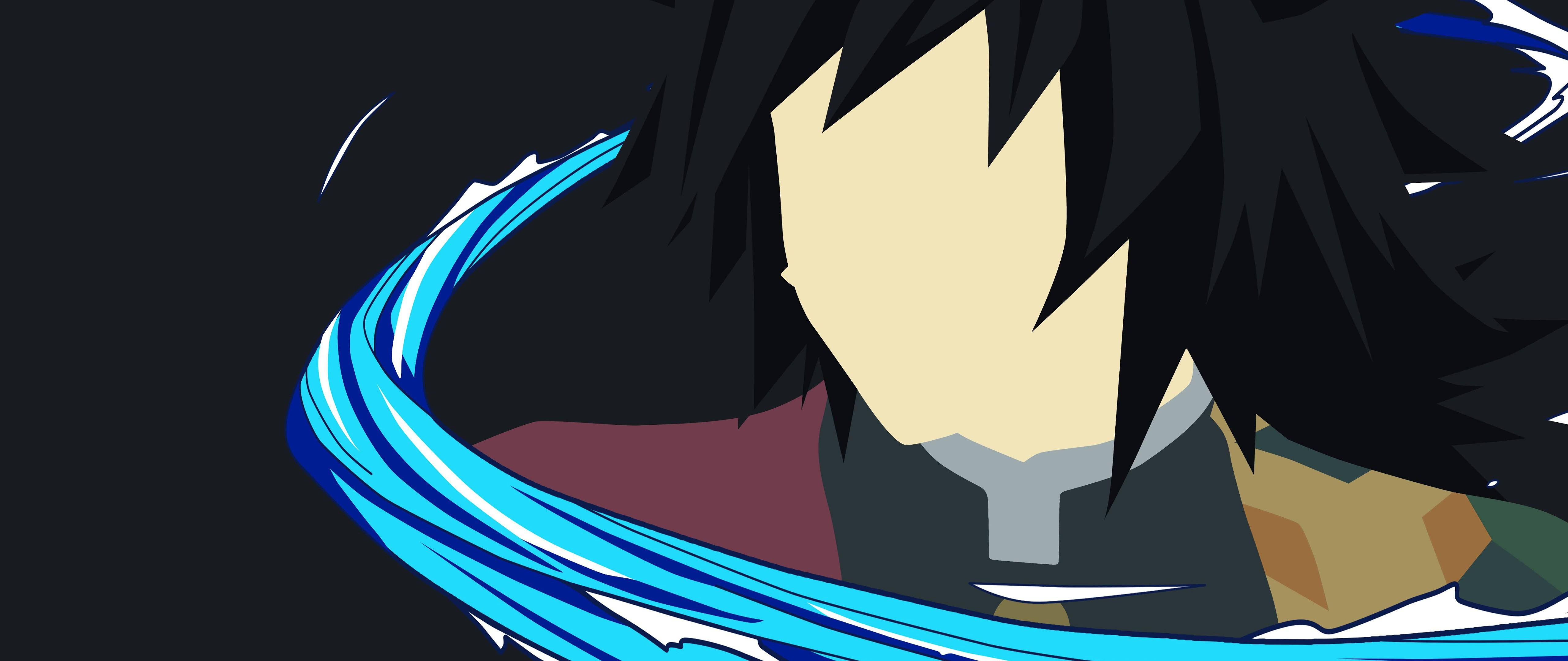 Giyuu Tomioka, black hair, blue energy swirls, 5K Desktop Wallpaper