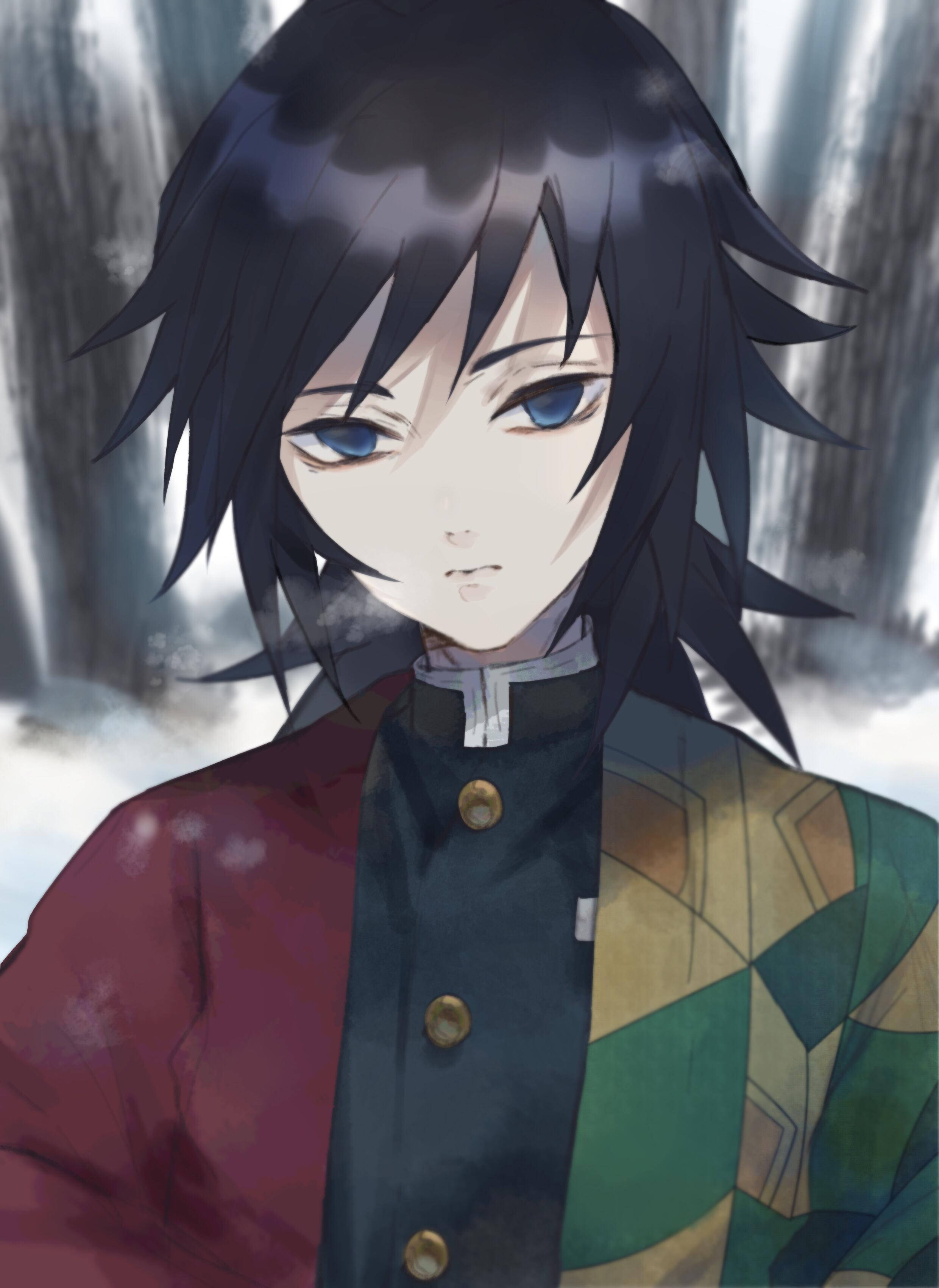 Giyuu Tomioka, dark hair, blue eyes, 2K Phone Wallpaper