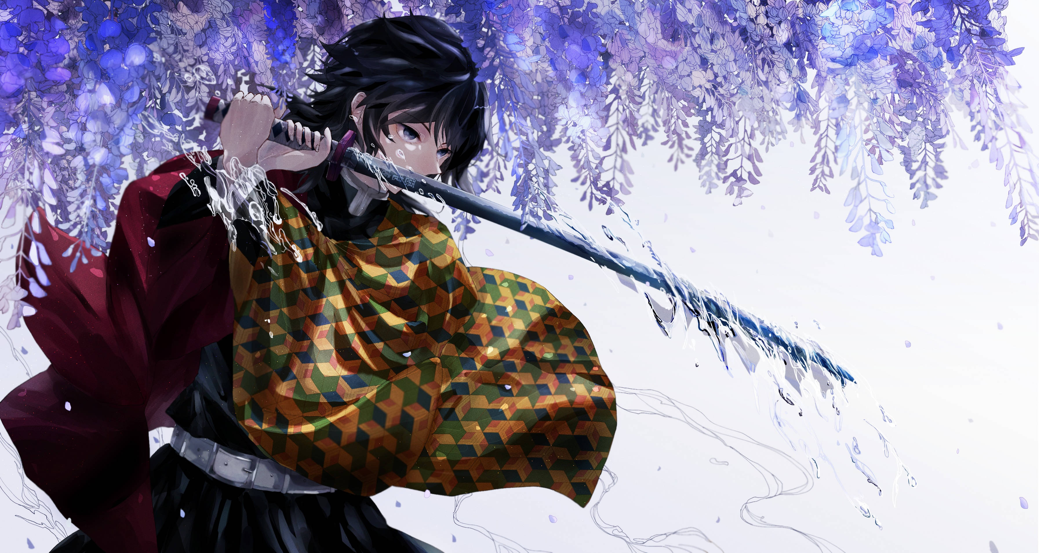 Giyuu Tomioka, stoic warrior, patterned kimono, 2K Desktop Wallpaper