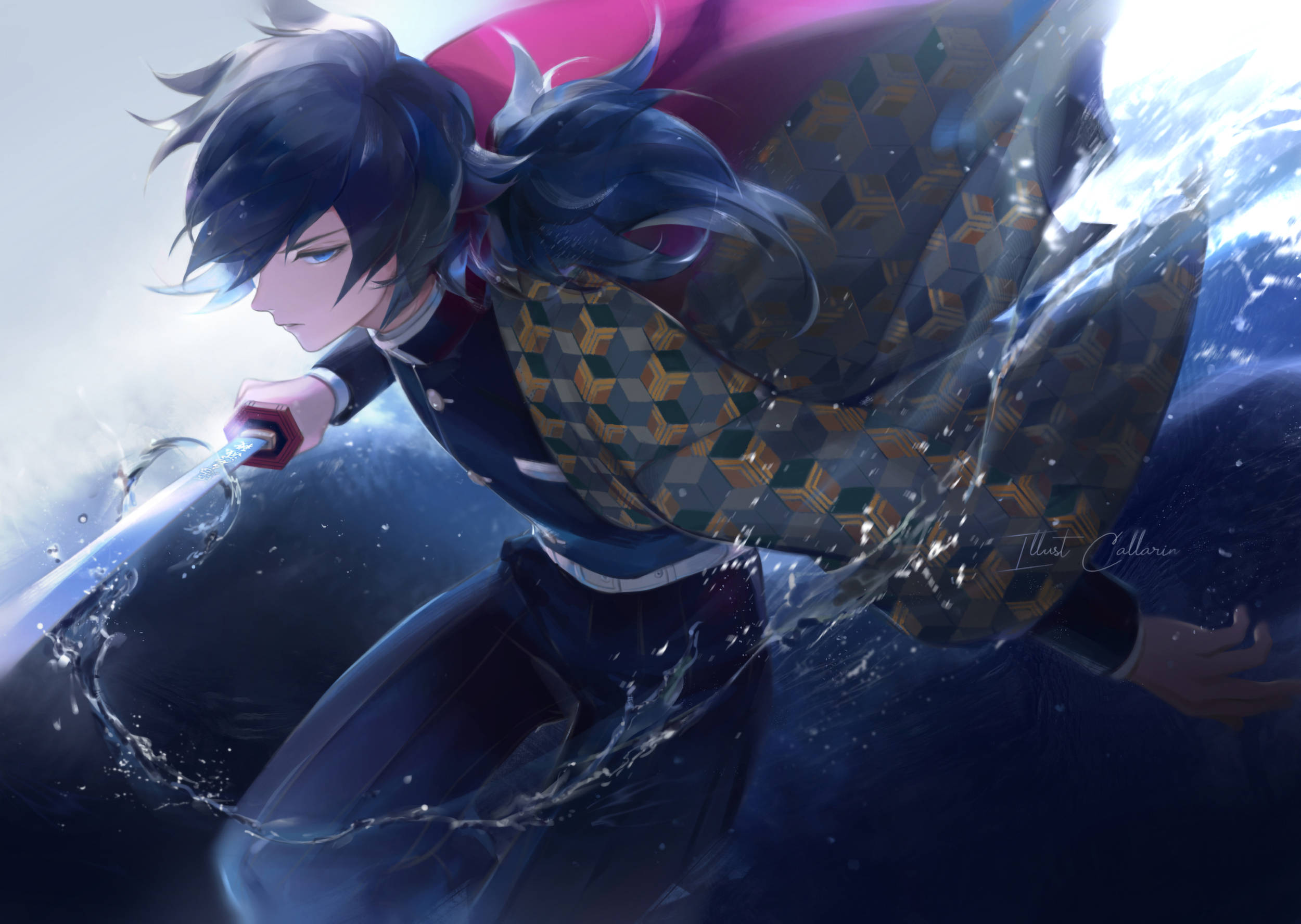 Giyuu Tomioka, power of water, dark-haired anime warrior, Full HD Desktop Wallpaper