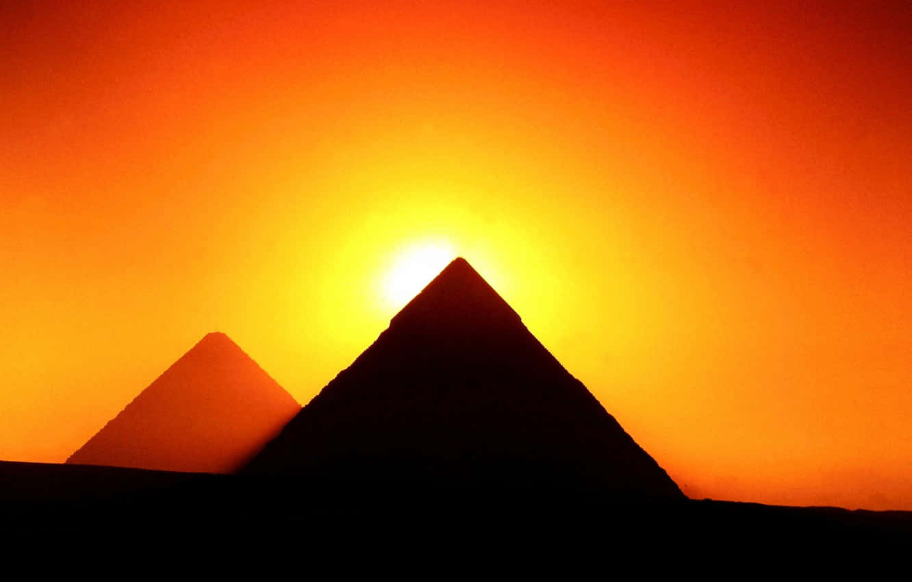 Giza Pyramids, sunset, fiery orange, HD Desktop Wallpaper