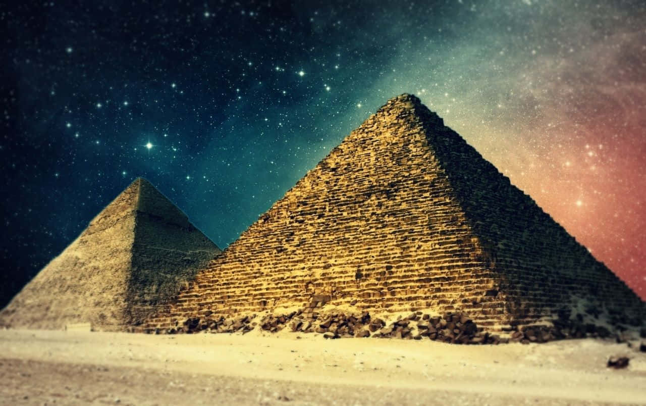Giza Pyramids, desert sands, starry night sky, HD Desktop Wallpaper