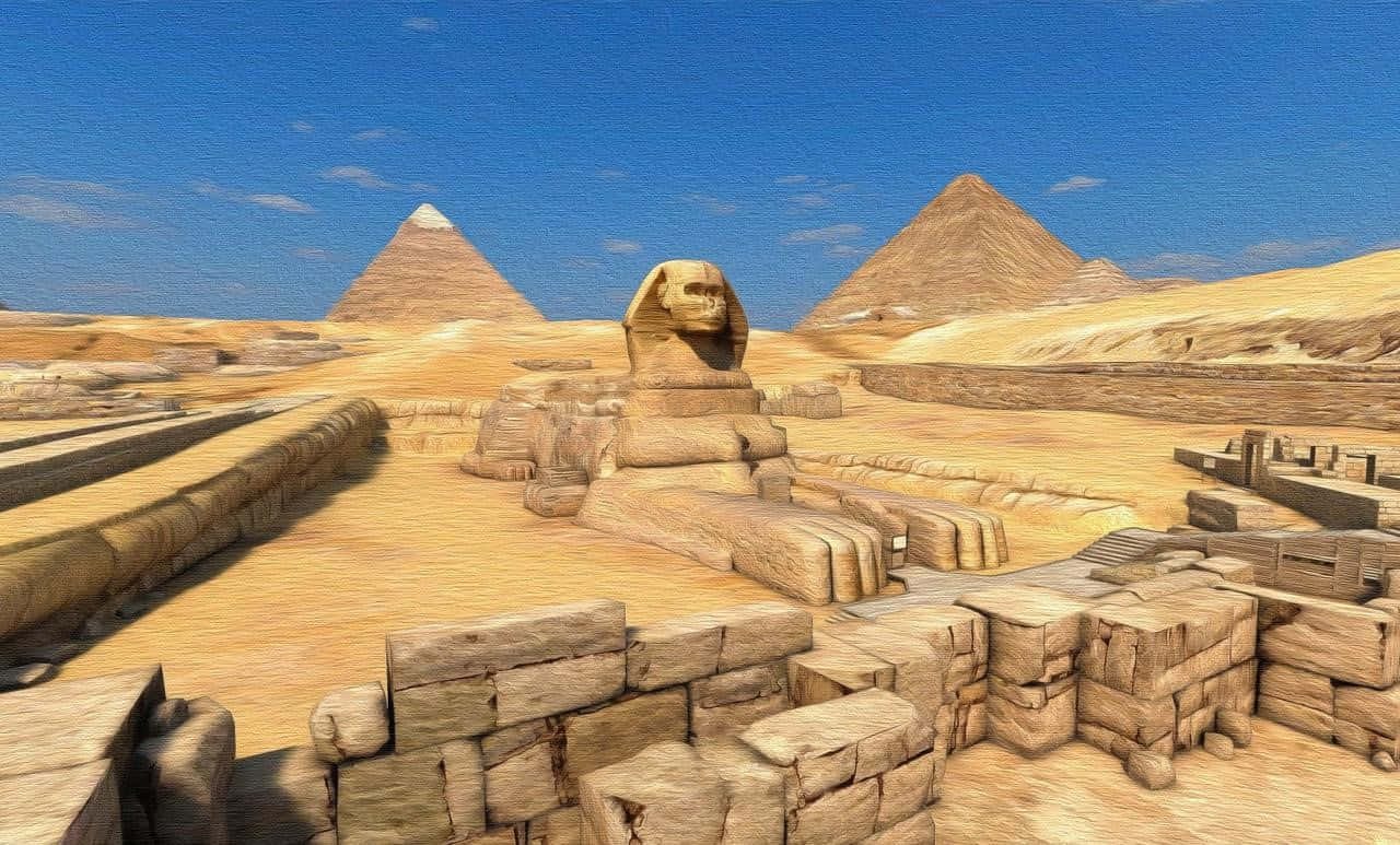 Giza Pyramids, stone sphinx, clear blue sky, HD Desktop Wallpaper