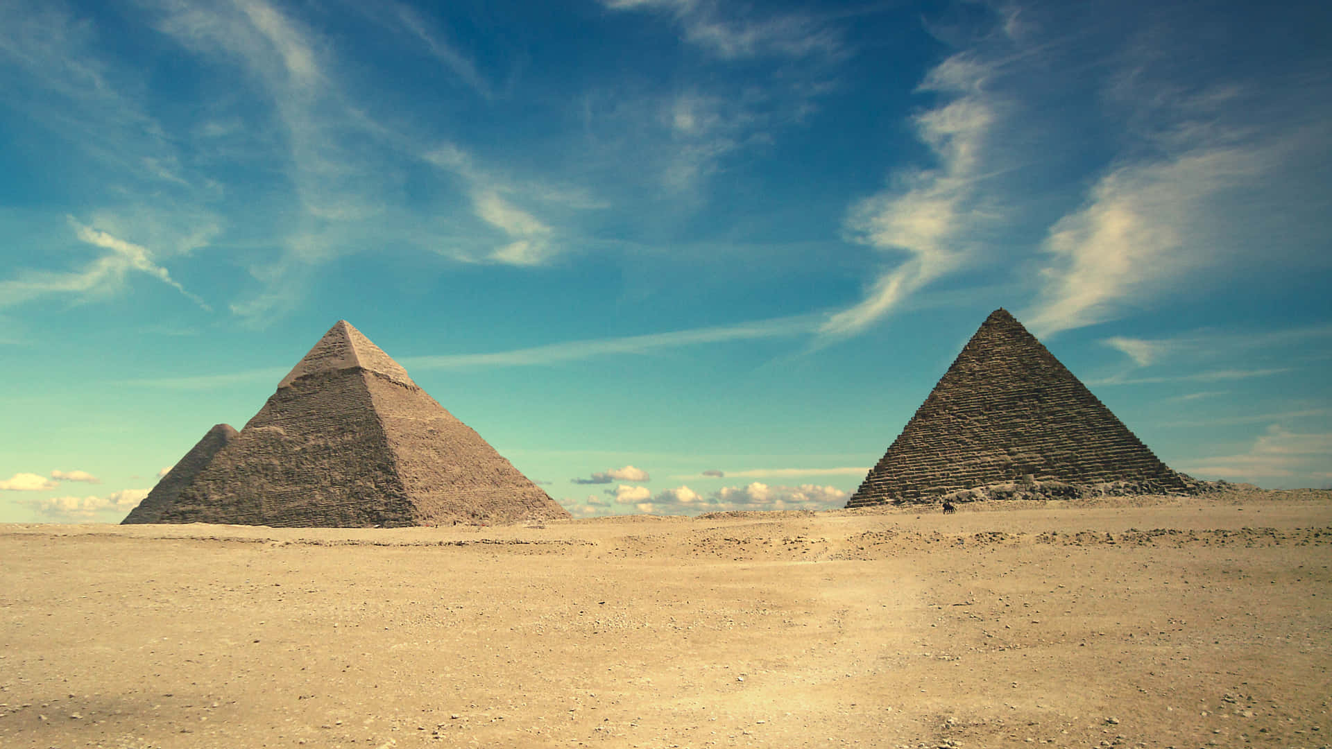 Giza Pyramids, golden desert sands, vibrant blue sky, Full HD Desktop Wallpaper