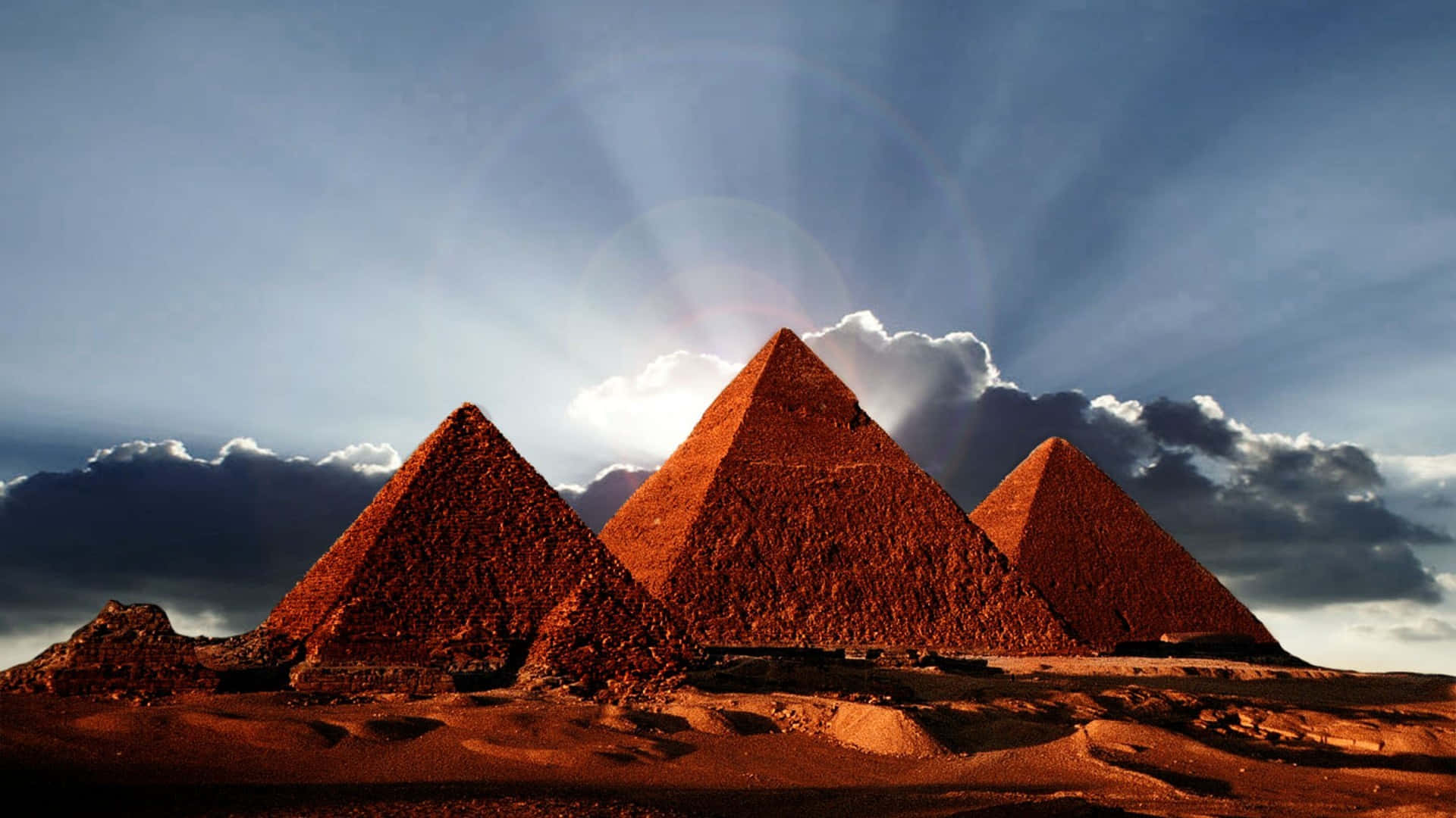 Giza Pyramids, sunrise, desert, Full HD Desktop Wallpaper