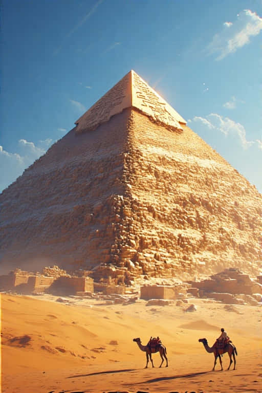 Pyramids of Giza, golden desert sands, massive sunlit pyramid, SD Phone Wallpaper