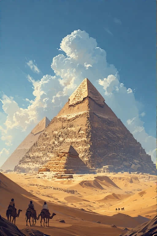 Pyramids of Giza, golden desert dunes, vast blue sky, SD Phone Wallpaper