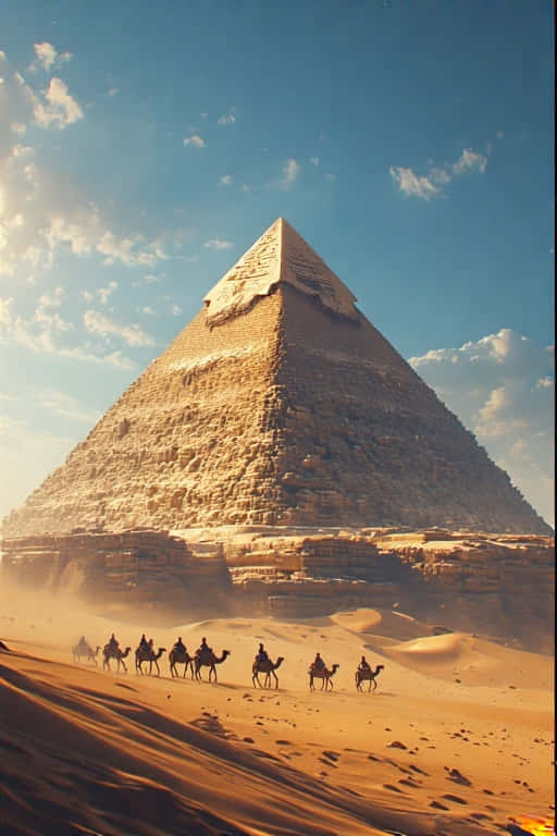 Pyramids of Giza, golden desert dunes, vast blue sky, SD Phone Wallpaper