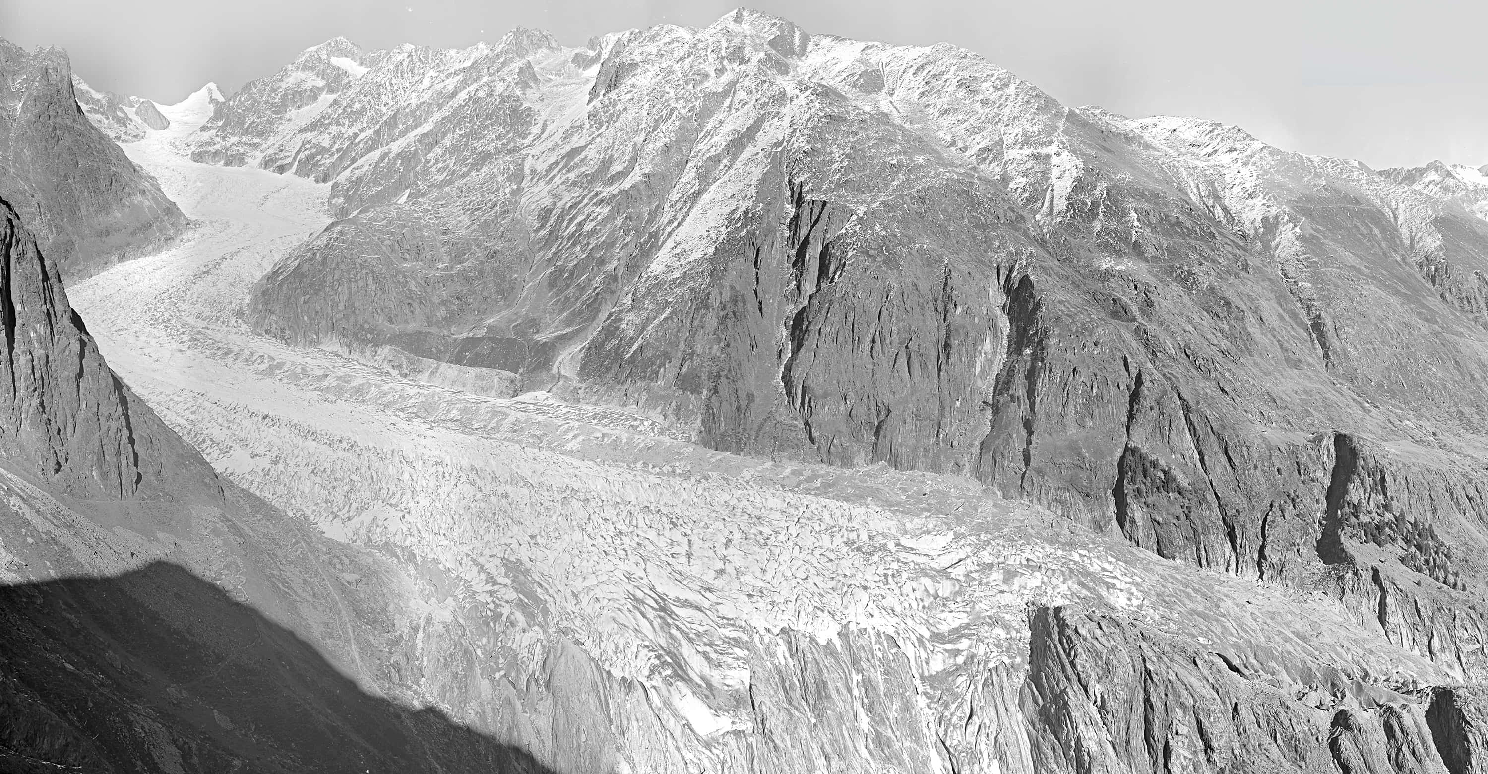 glacier, mountain range, aerial view, 2K Desktop Wallpaper