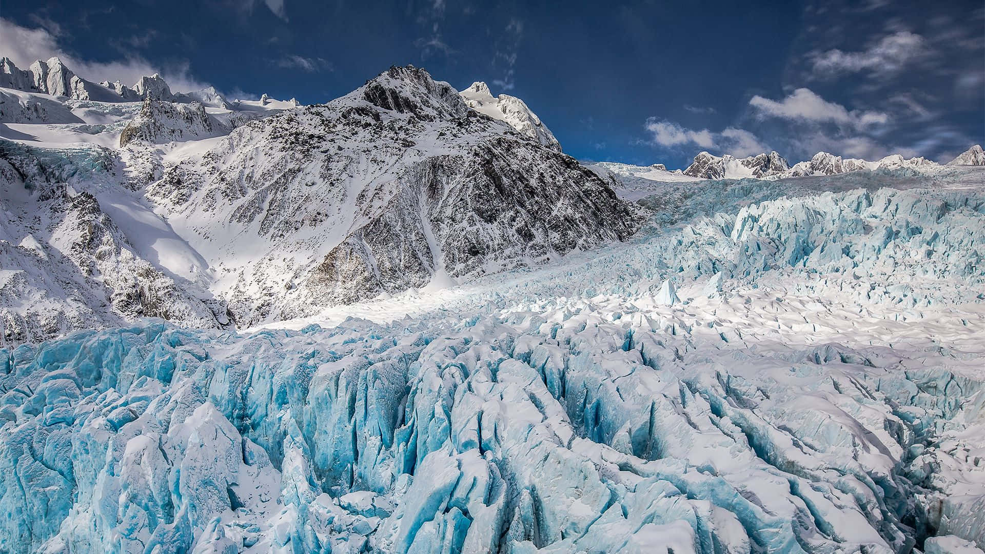majestic glacier, mountain range, jagged blue ice, Full HD Desktop Wallpaper
