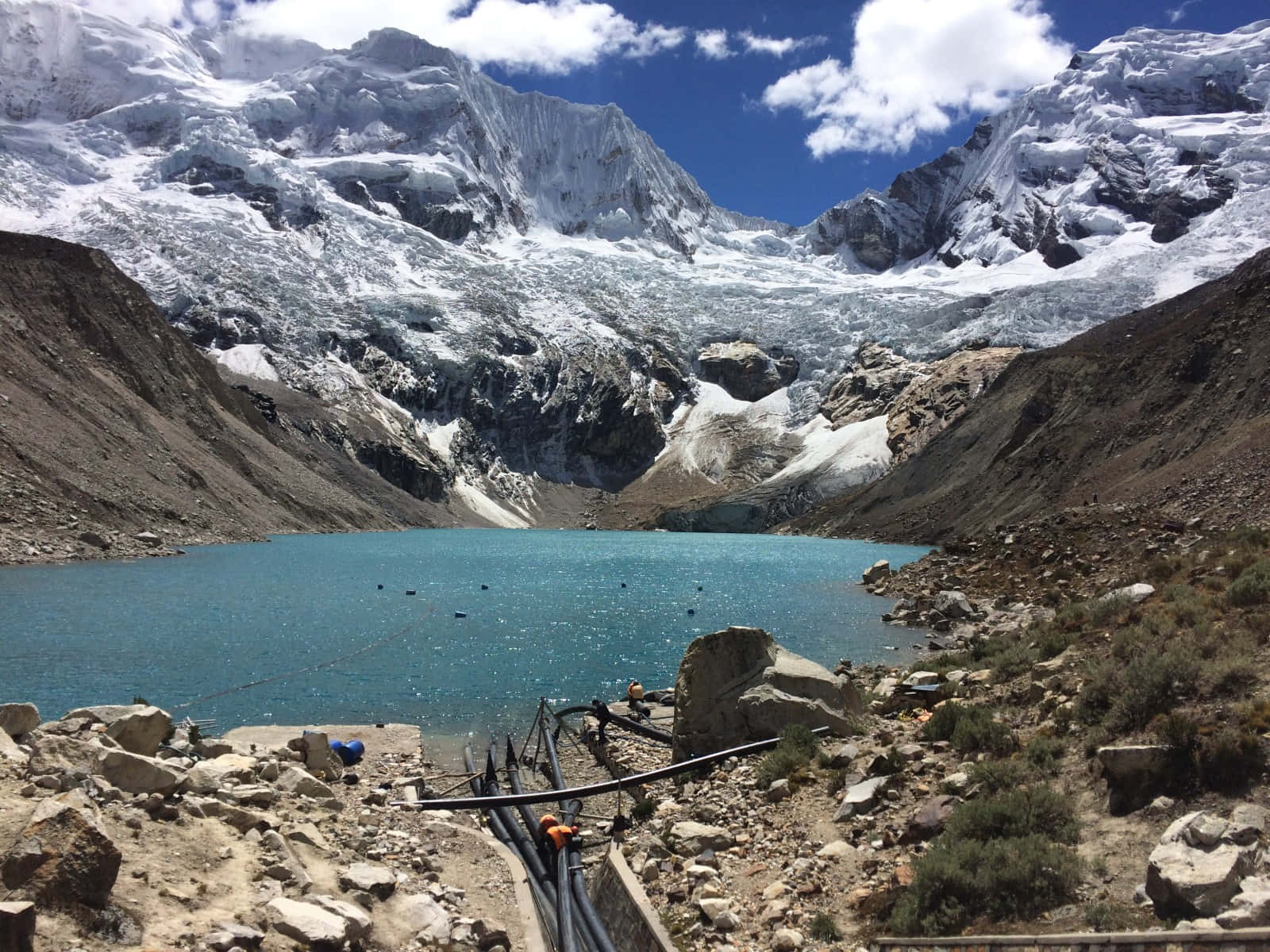 glacial lake, mountain valley, snowcapped peaks, HD Desktop Wallpaper