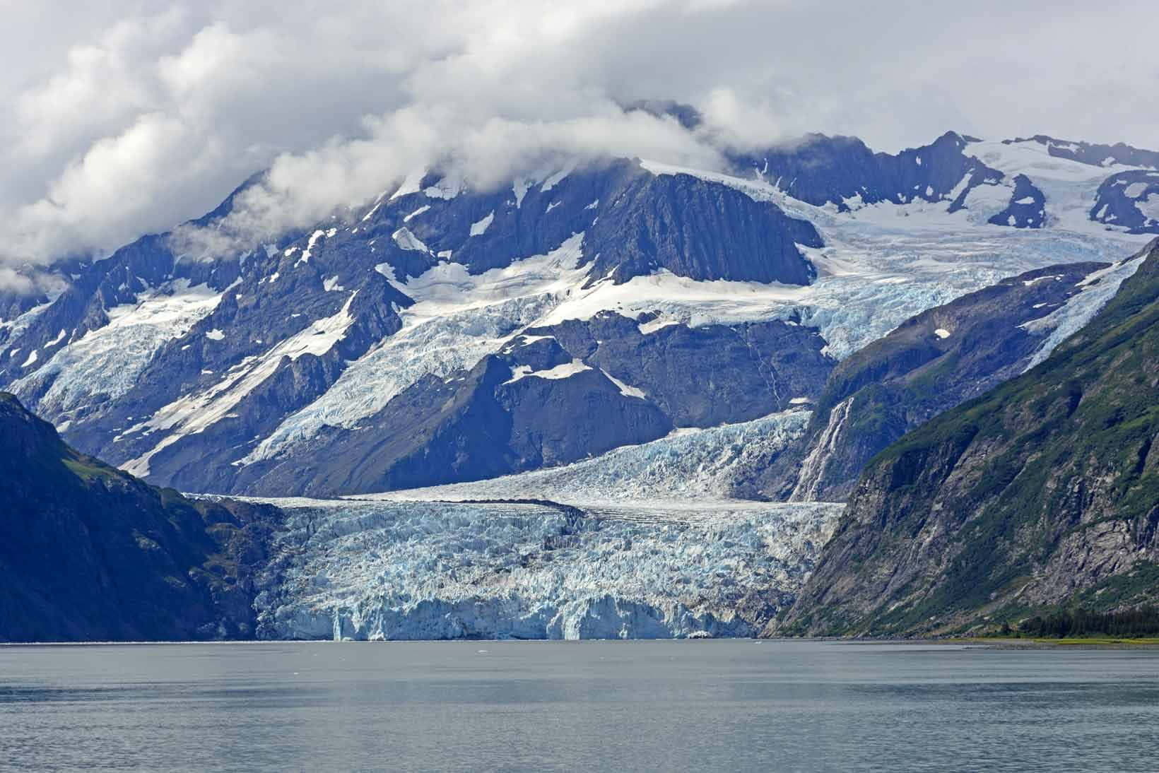 glacier, snowcapped mountains, calm waters, HD Desktop Wallpaper