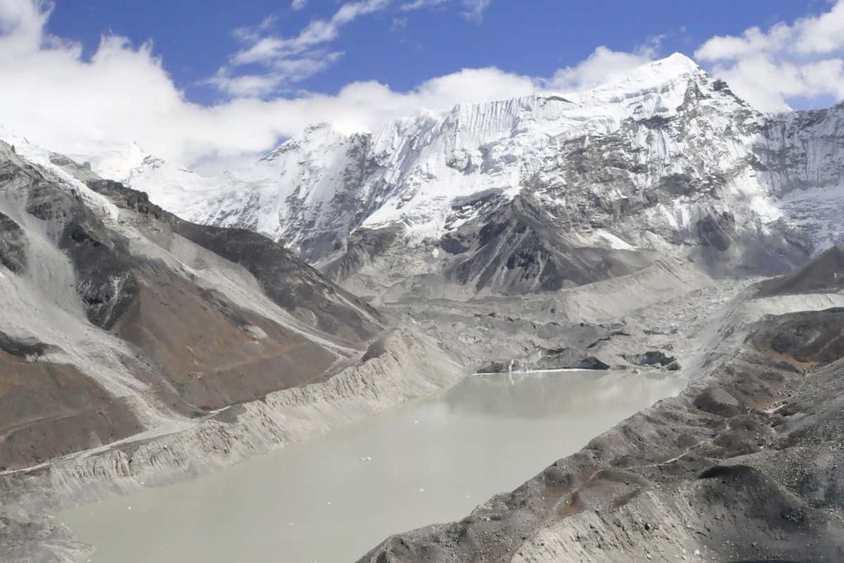 glacial lake, snowcapped mountain, rugged rocky terrain, SD Desktop Wallpaper