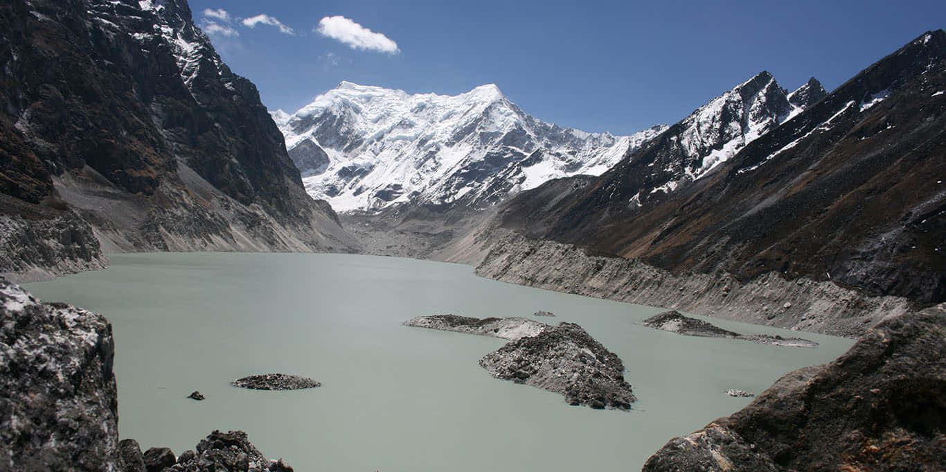 glacial lake, rugged mountains, snow-capped peaks, HD Desktop Wallpaper
