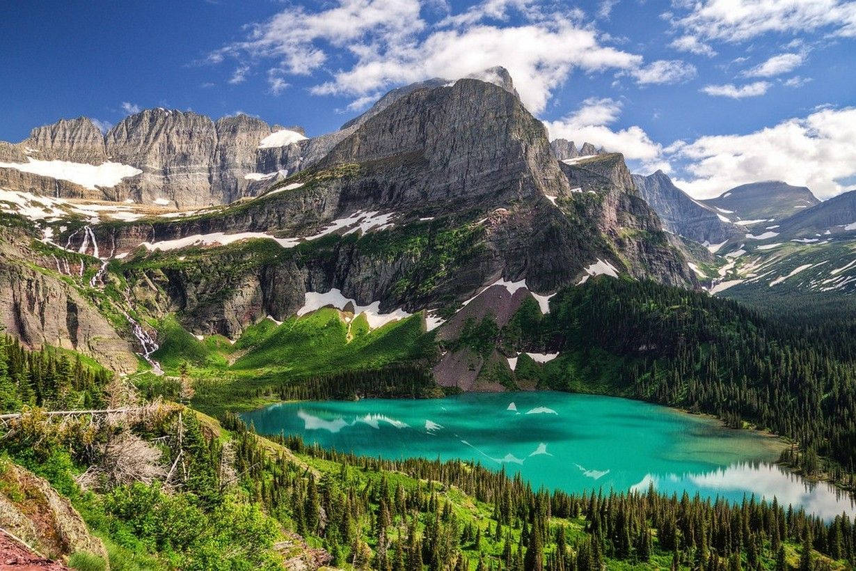 Glacier National Park, lake, mountains, SD Desktop Wallpaper
