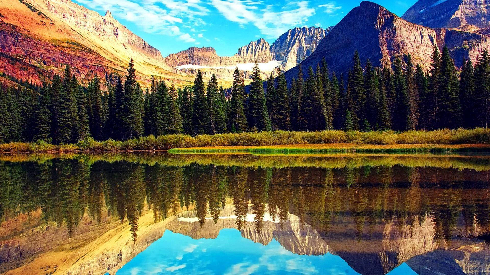 Glacier National Park, mountain lake, towering peaks, Full HD Desktop Wallpaper